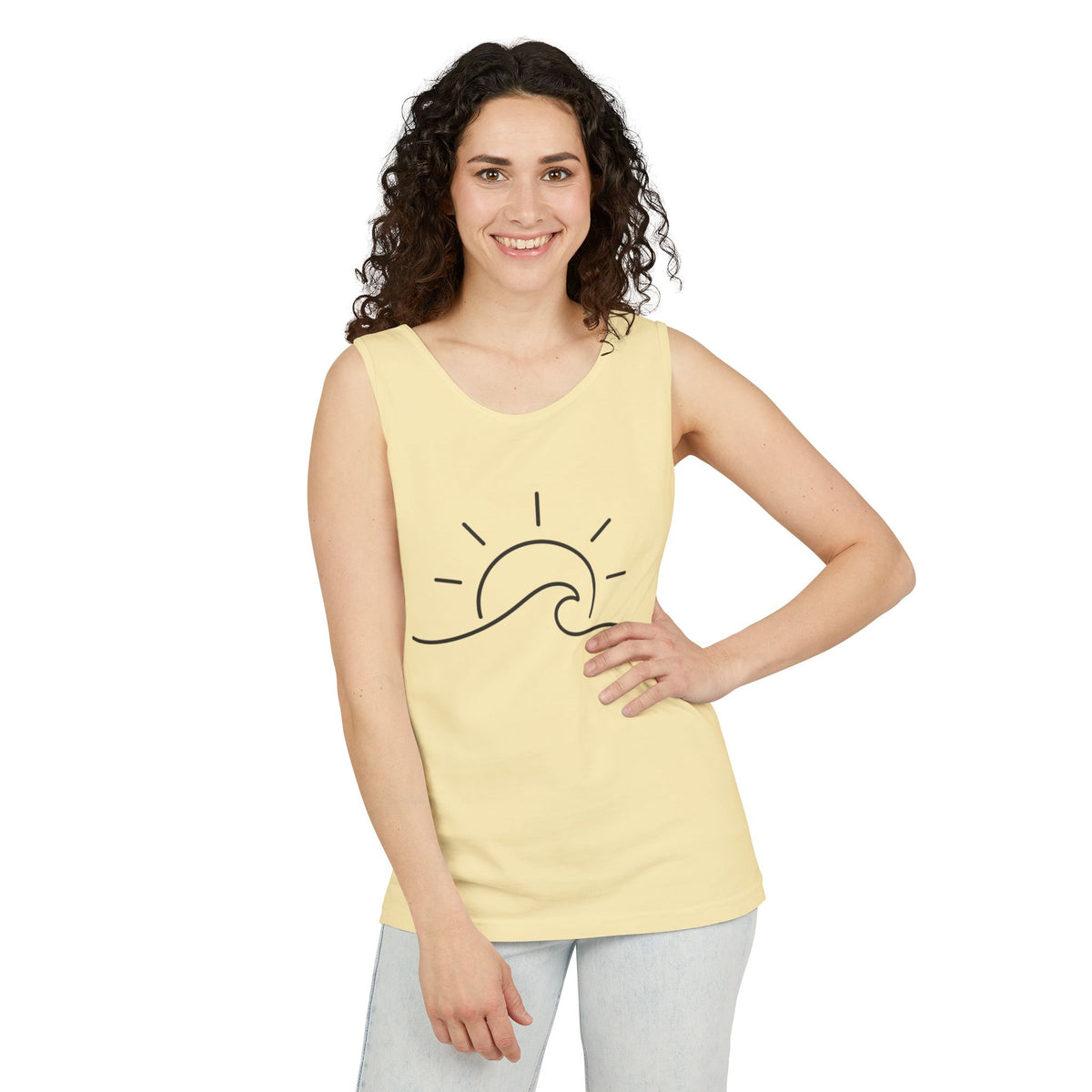Sunrise Wave Tank Top — Minimal Beach Graphic