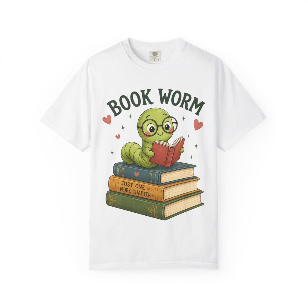 Book Worm T-Shirt – Cute Reading Worm Graphic Tee ("Just One More Chapter")