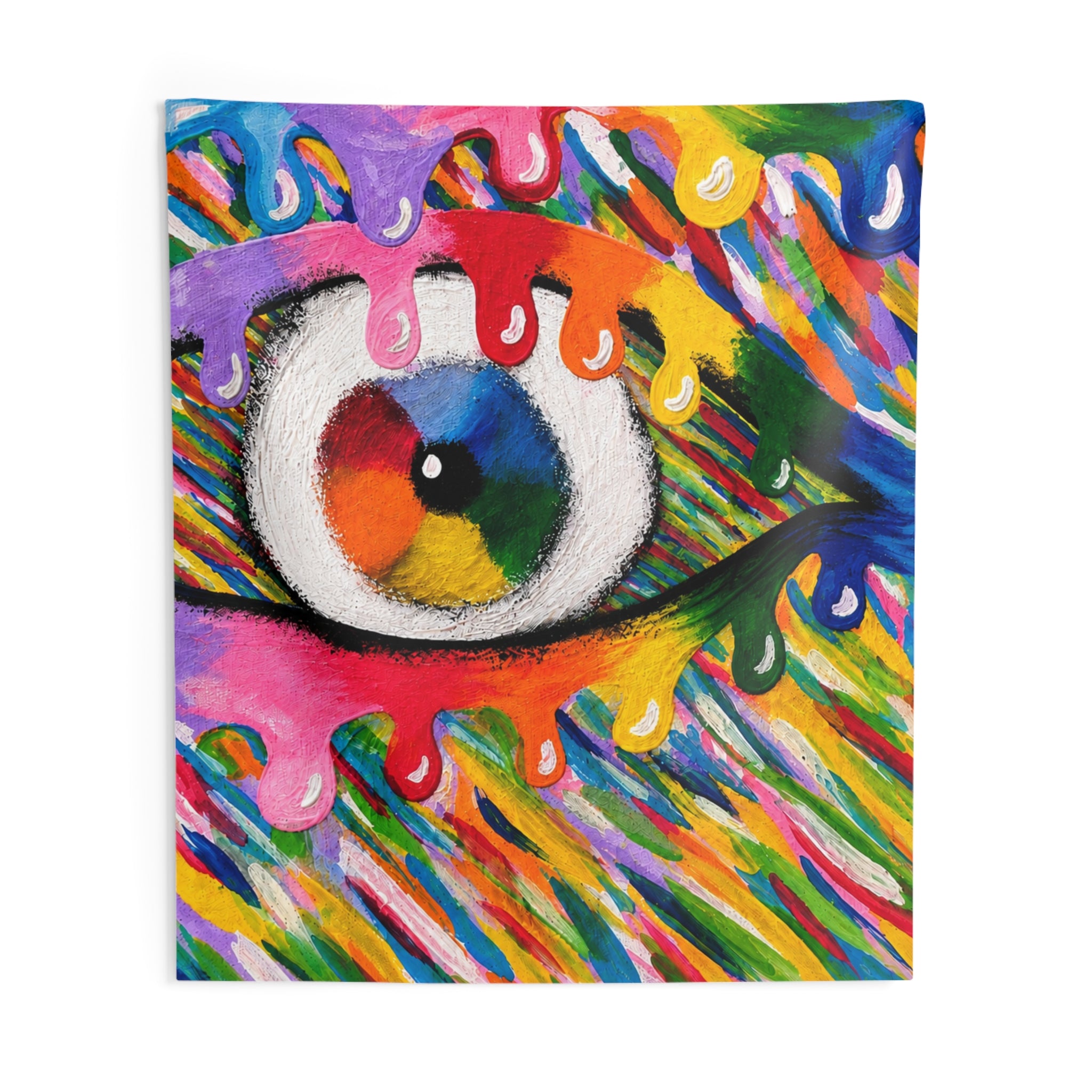 Psychedelic Rainbow Eye Tapestry – Colorful Dripping Art Wall Hanging