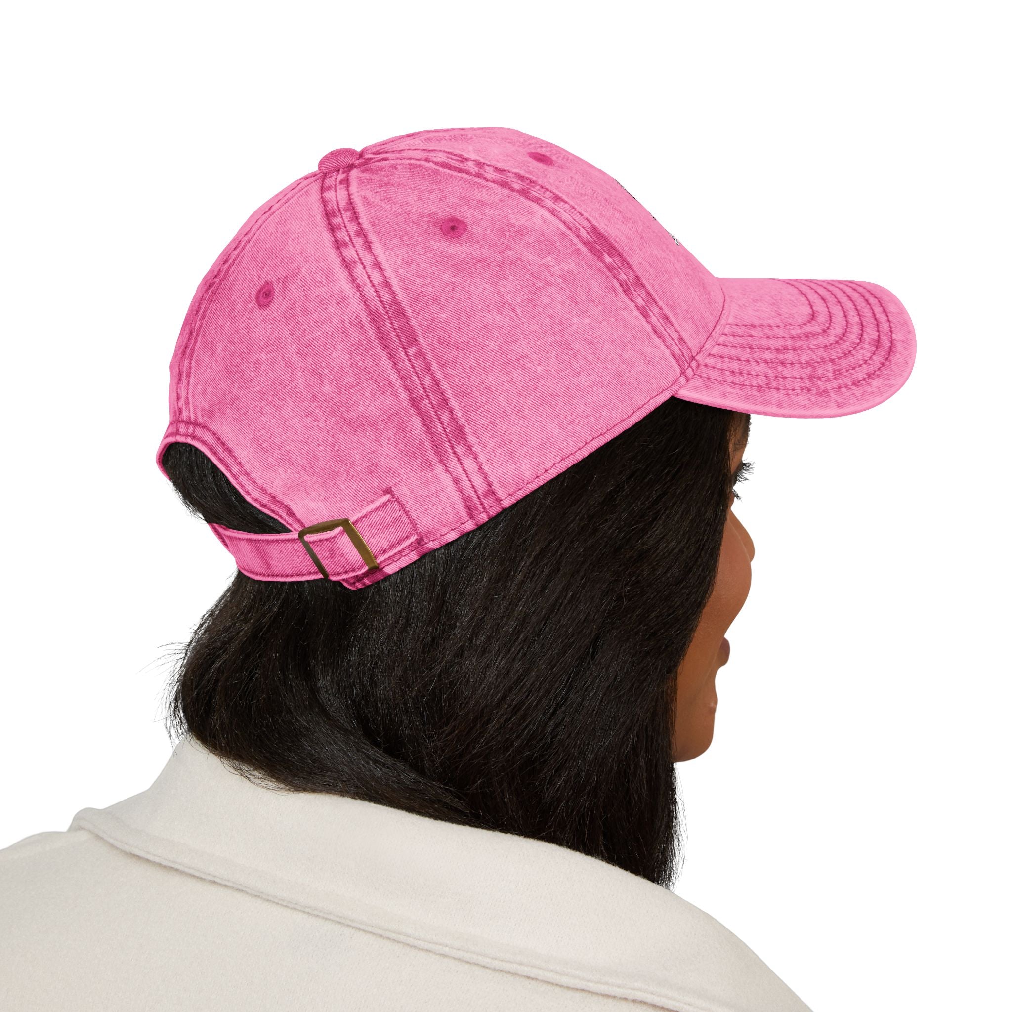Vintage Red Embroidered Cap – “Laugh Don’t Panic” Smiley Dad Hat