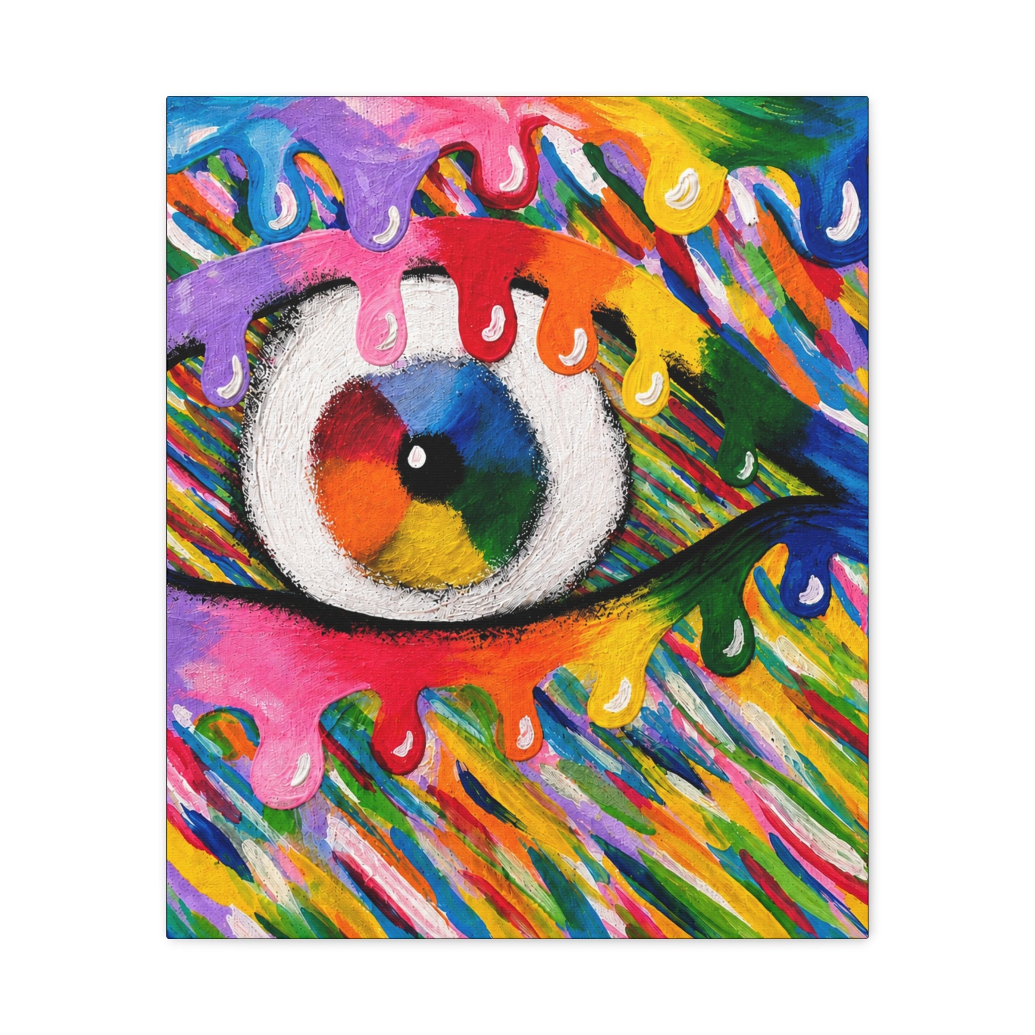 Rainbow Drip Eye Matte Canvas Wall Art — Colorful Abstract Stretched Print