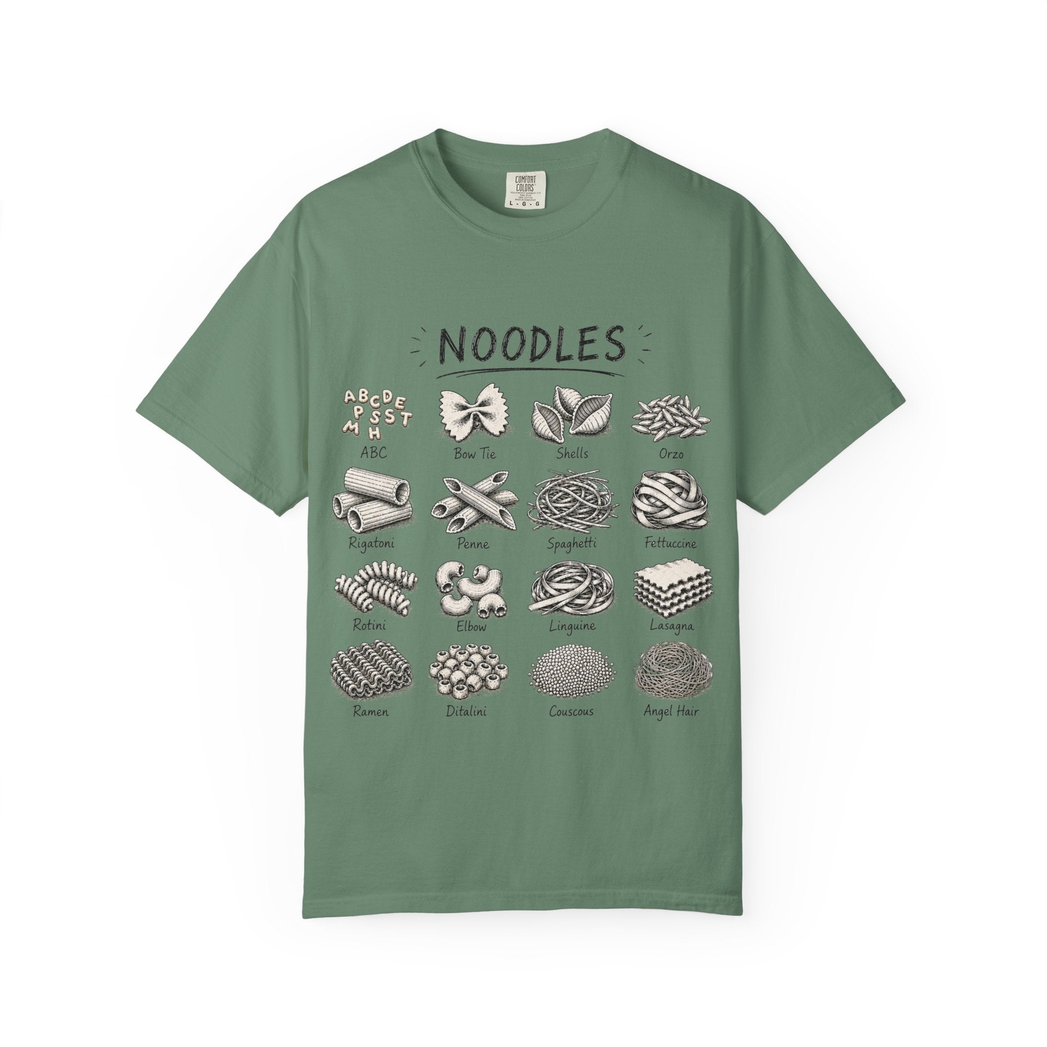Noodles Chart T-Shirt — Illustrated Pasta Types Tee