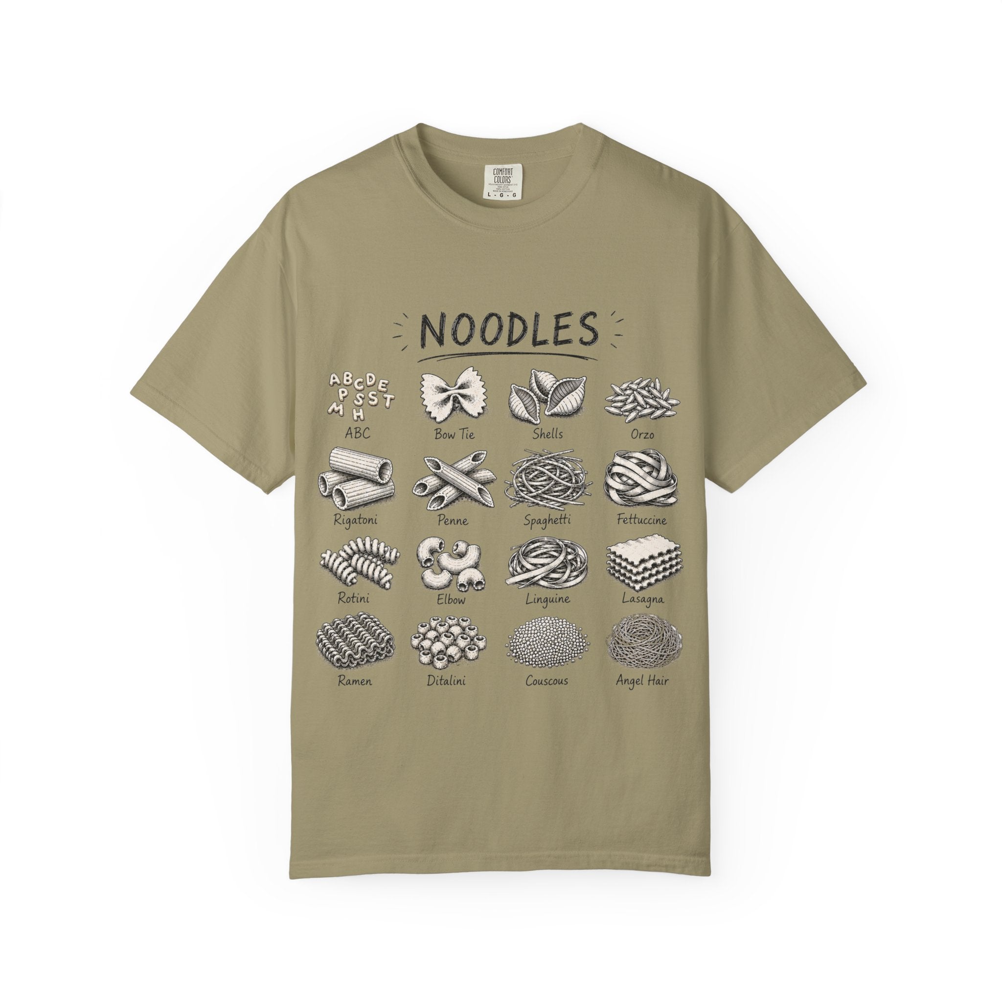 Noodles Chart T-Shirt — Illustrated Pasta Types Tee