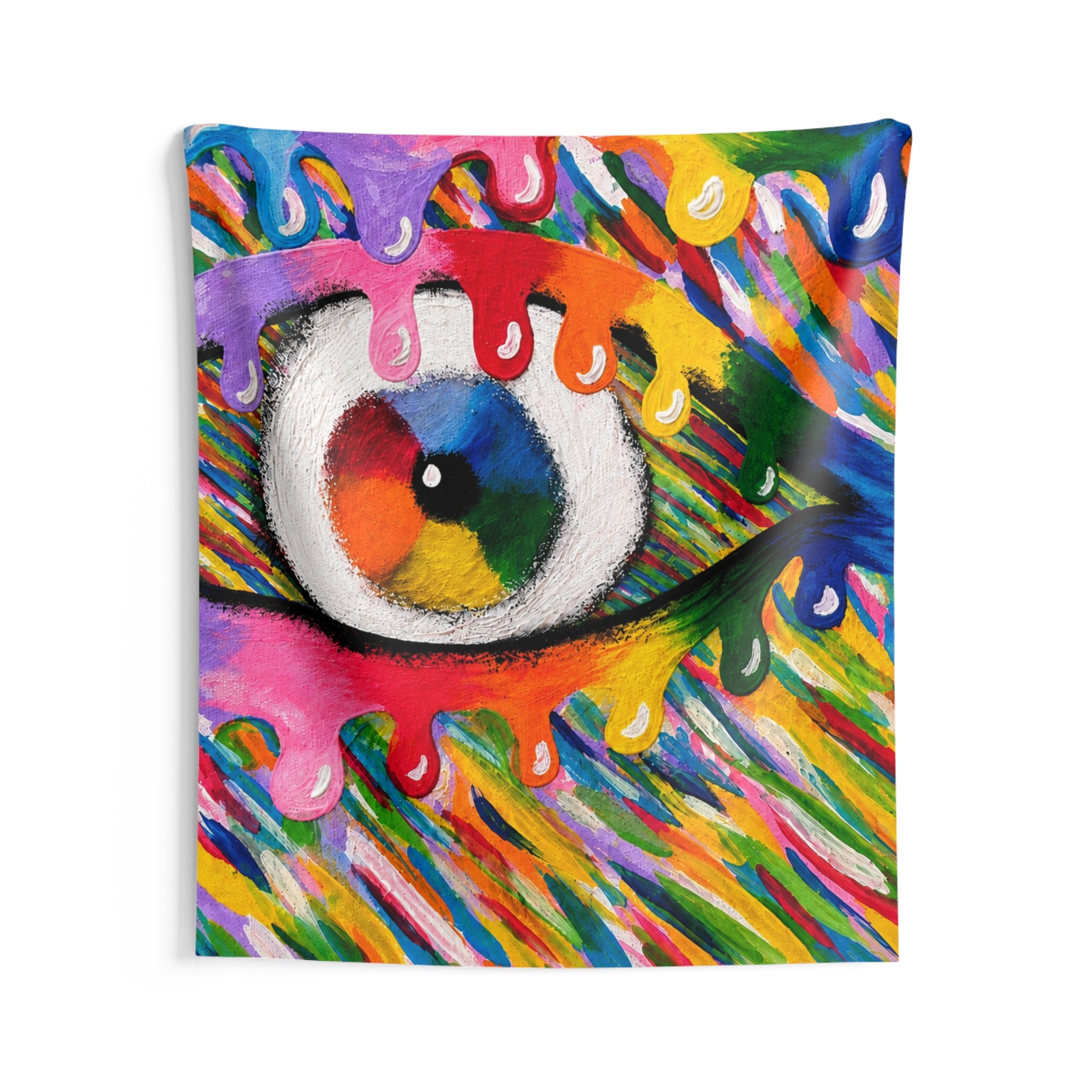 Psychedelic Rainbow Eye Tapestry – Colorful Dripping Art Wall Hanging