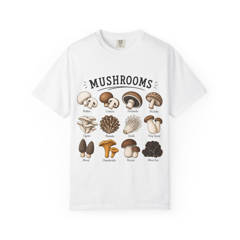 Mushroom Guide T-Shirt — Illustrated Edible & Wild Fungi Chart