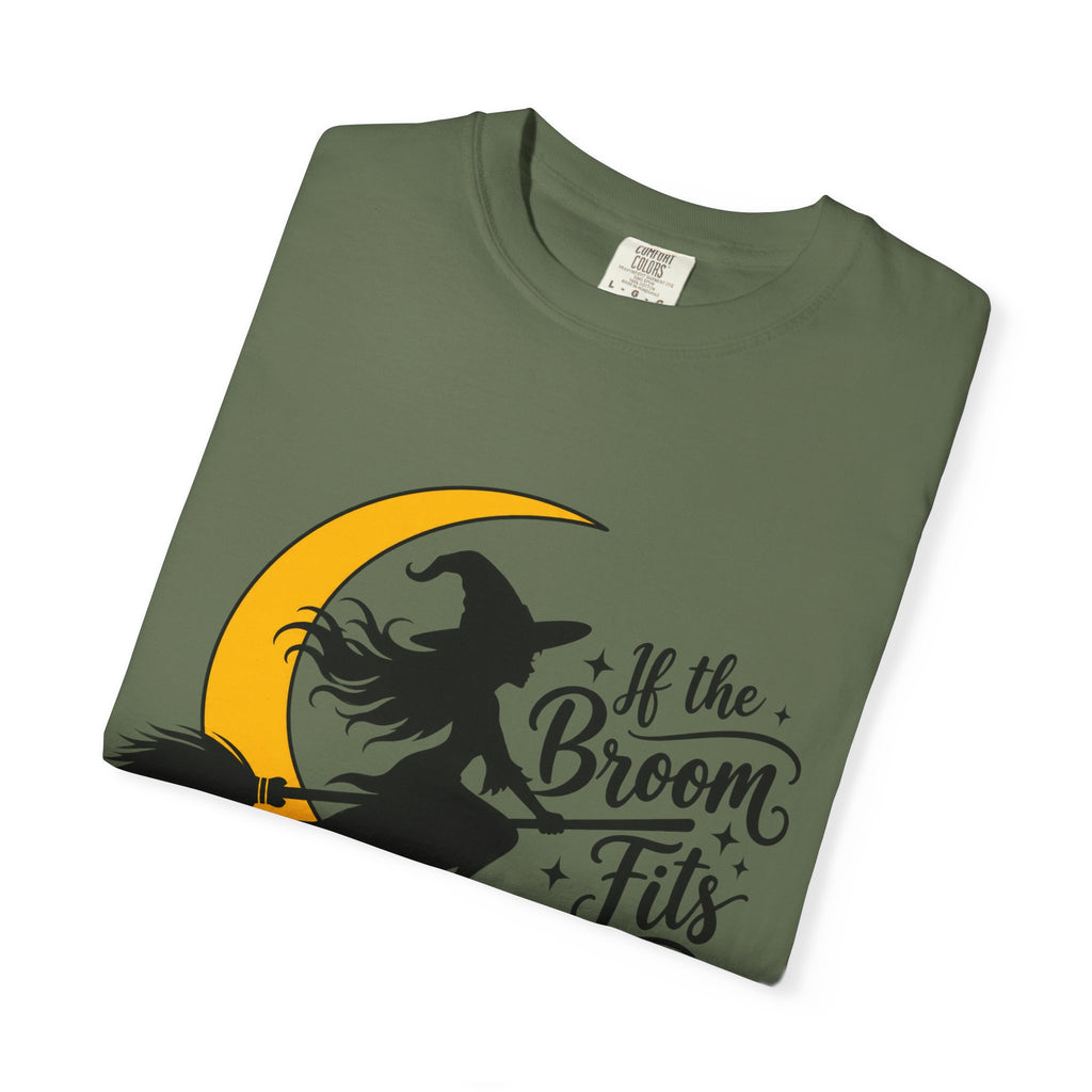 If the Broom Fits Witch Moon Cotton T-Shirt — Halloween Garment-Dyed Tee