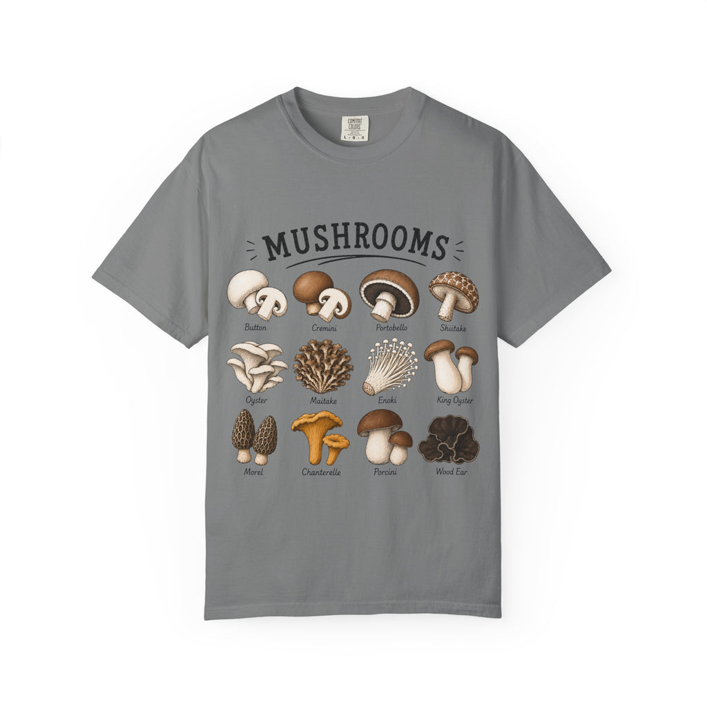Mushroom Guide T-Shirt — Illustrated Edible & Wild Fungi Chart