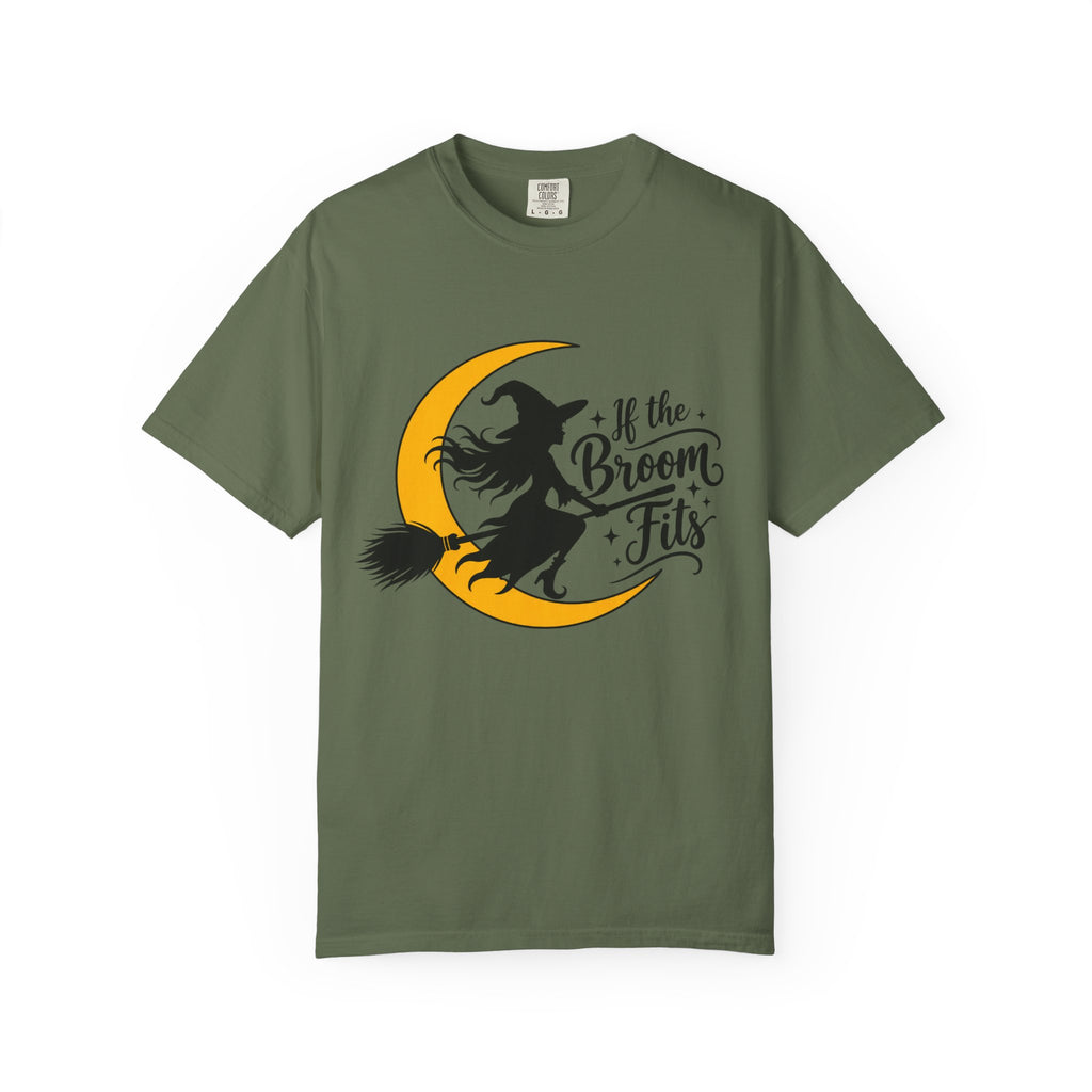 If the Broom Fits Witch Moon Cotton T-Shirt — Halloween Garment-Dyed Tee
