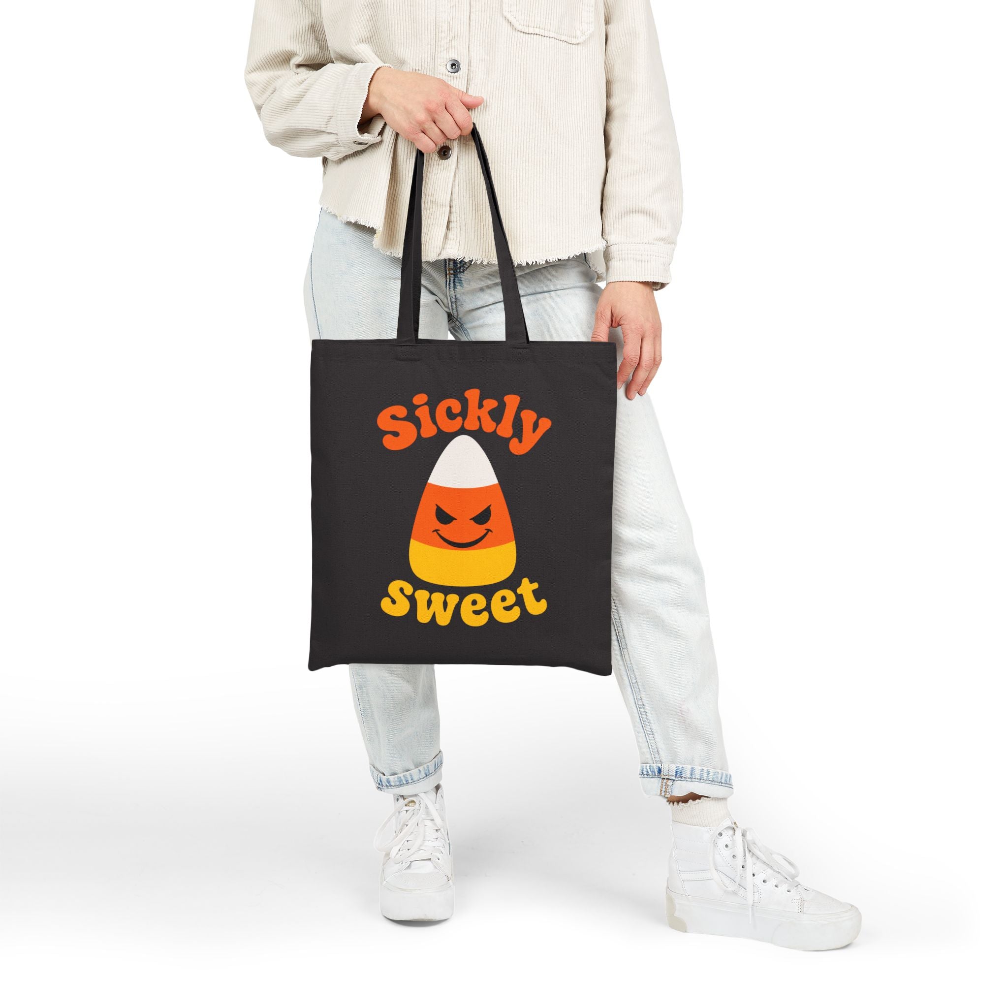 Reusable Single Sided Trick-or-Treat Bag — "Sickly Sweet" Candy Corn Halloween Cotton Canvas Tote
