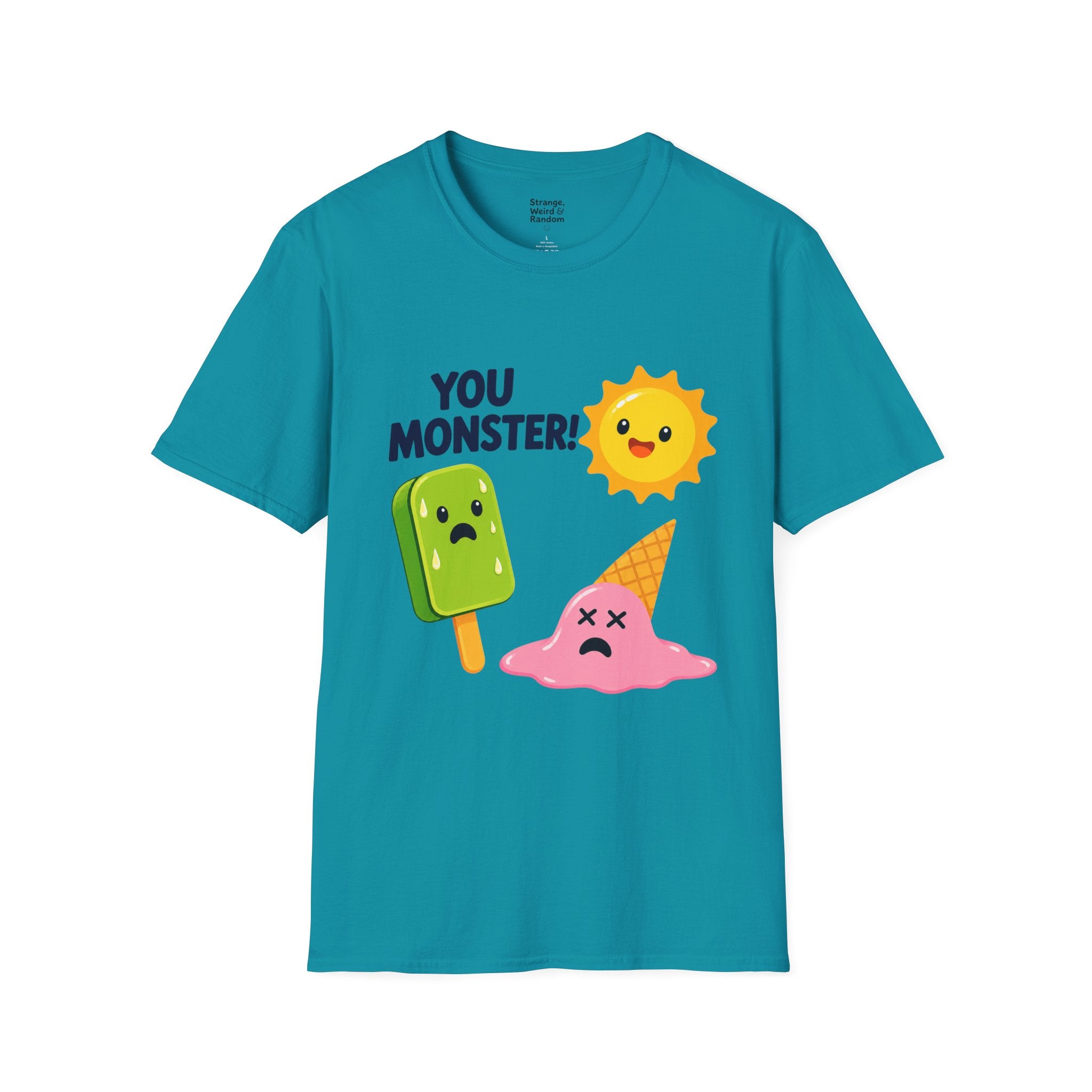You Monster! Cartoon Sun and Melting Ice Cream T-Shirt | Cute Food Illustration