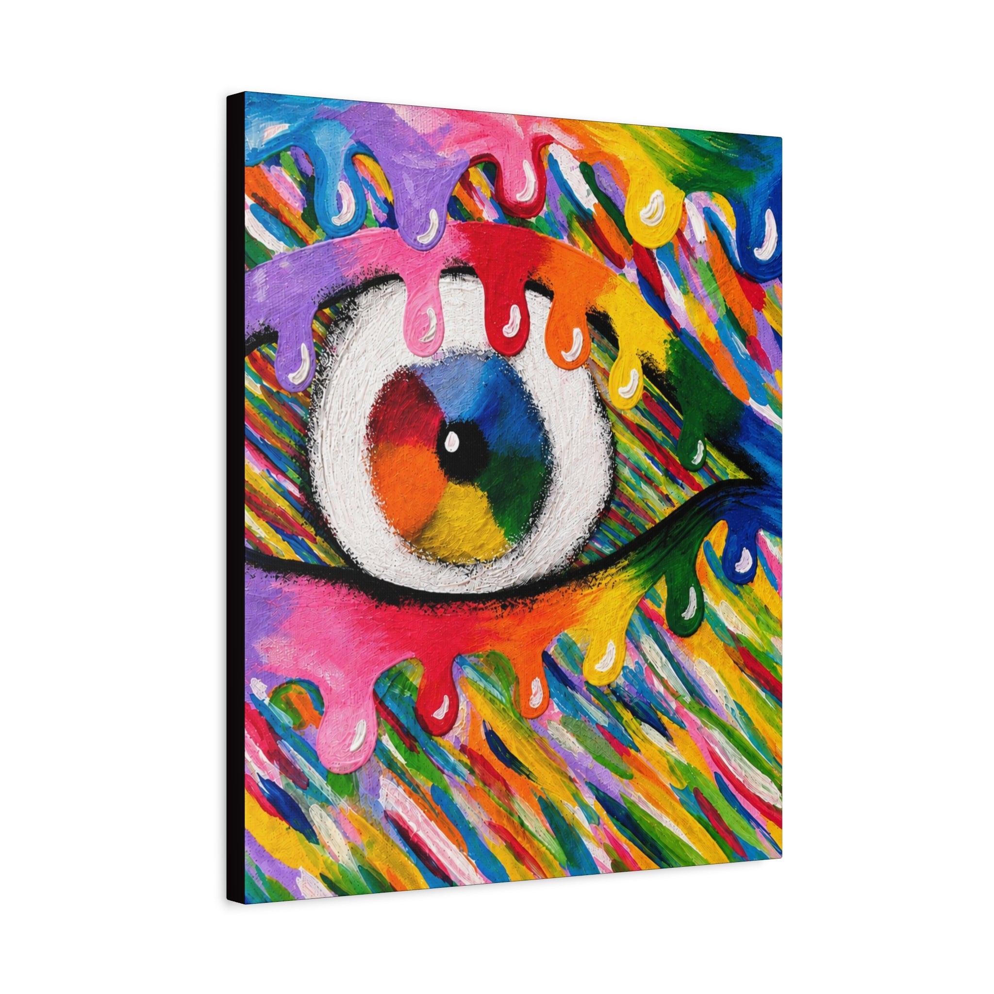 Rainbow Drip Eye Matte Canvas Wall Art — Colorful Abstract Stretched Print