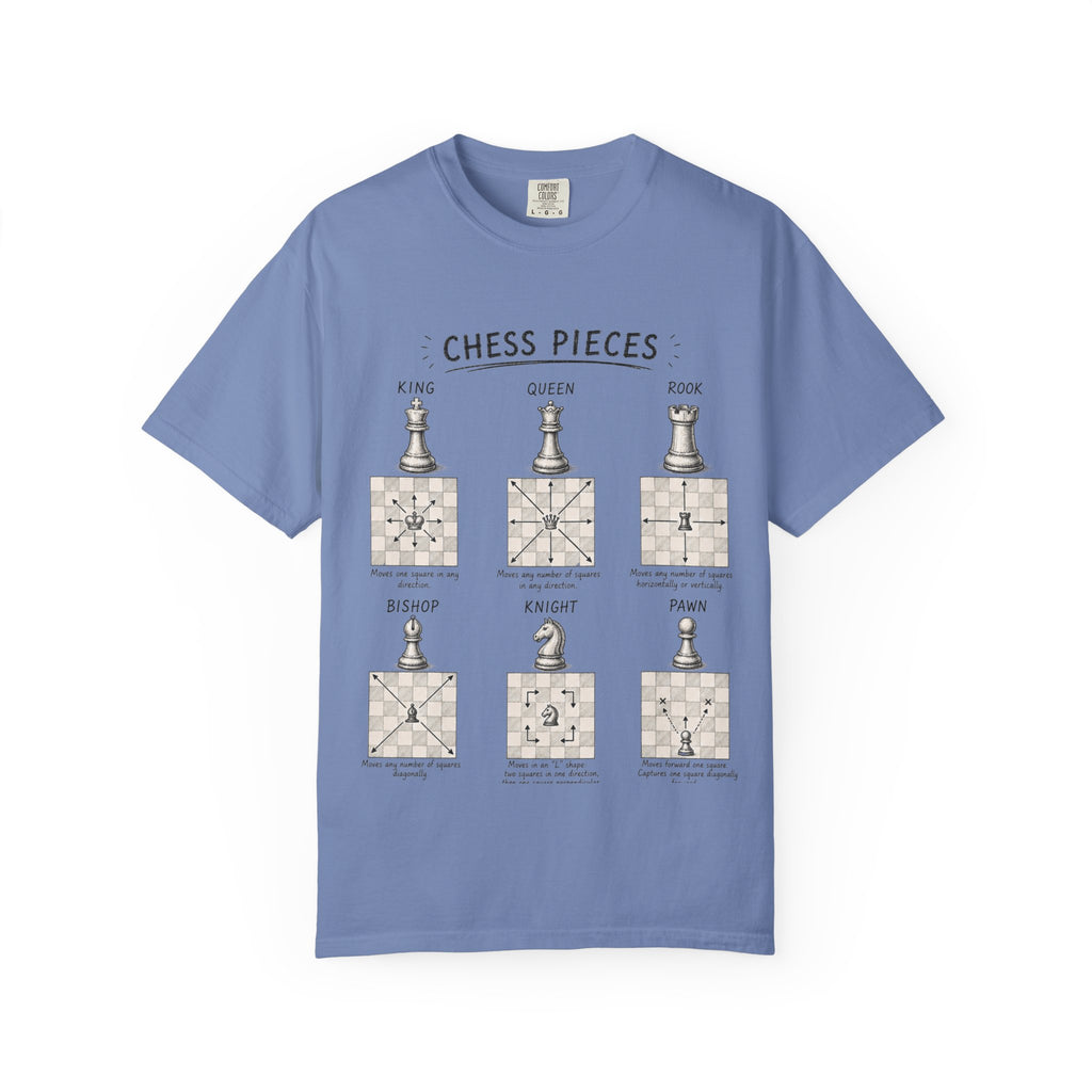 Chess Pieces Illustrated T-Shirt — Vintage Diagram Tee for Players & Fans
