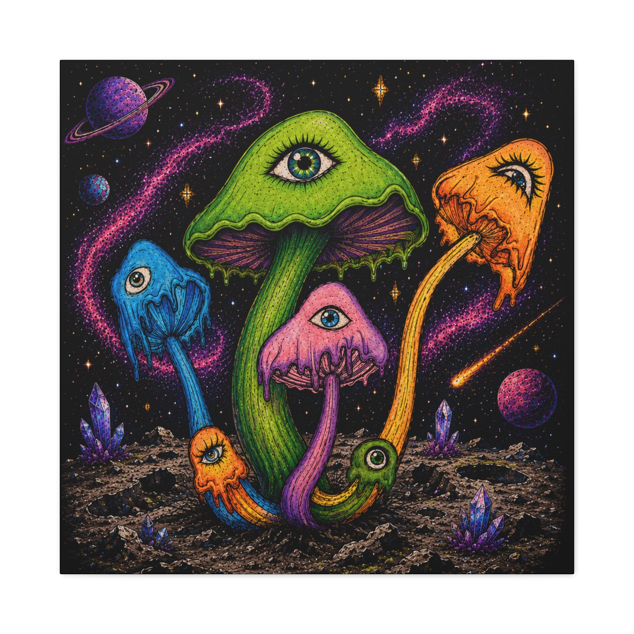 Psychedelic Mushroom Canvas Print — Trippy Cosmic Eyes Wall Art