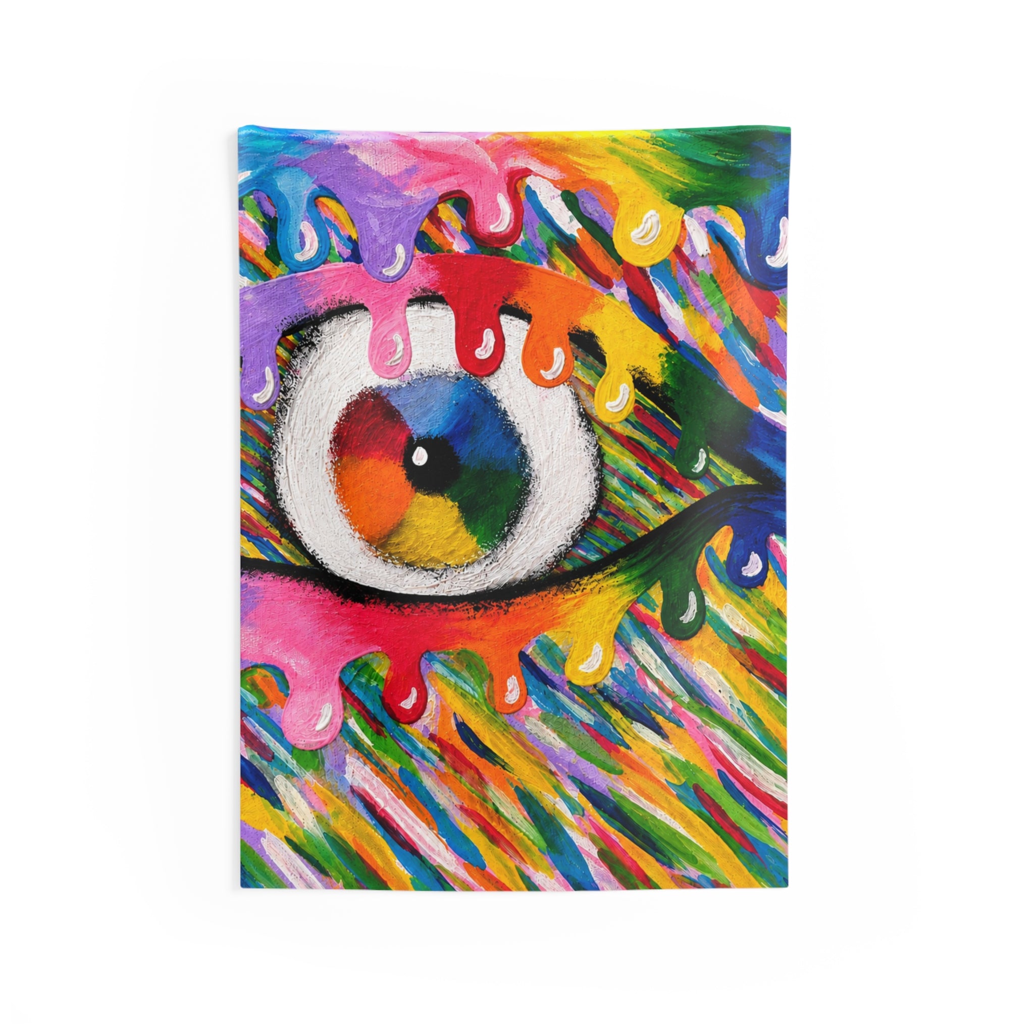Psychedelic Rainbow Eye Tapestry – Colorful Dripping Art Wall Hanging