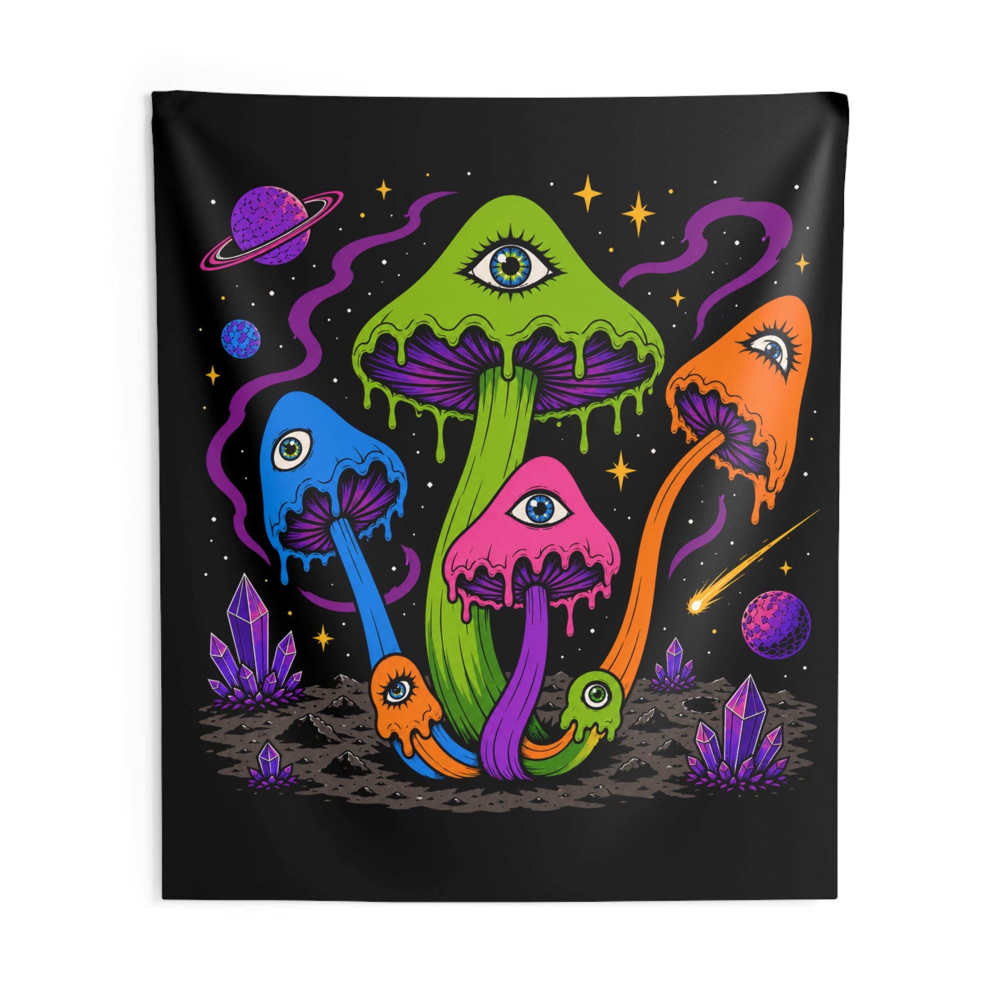 Psychedelic Eye Mushroom Tapestry — Neon Space Trippy Wall Art