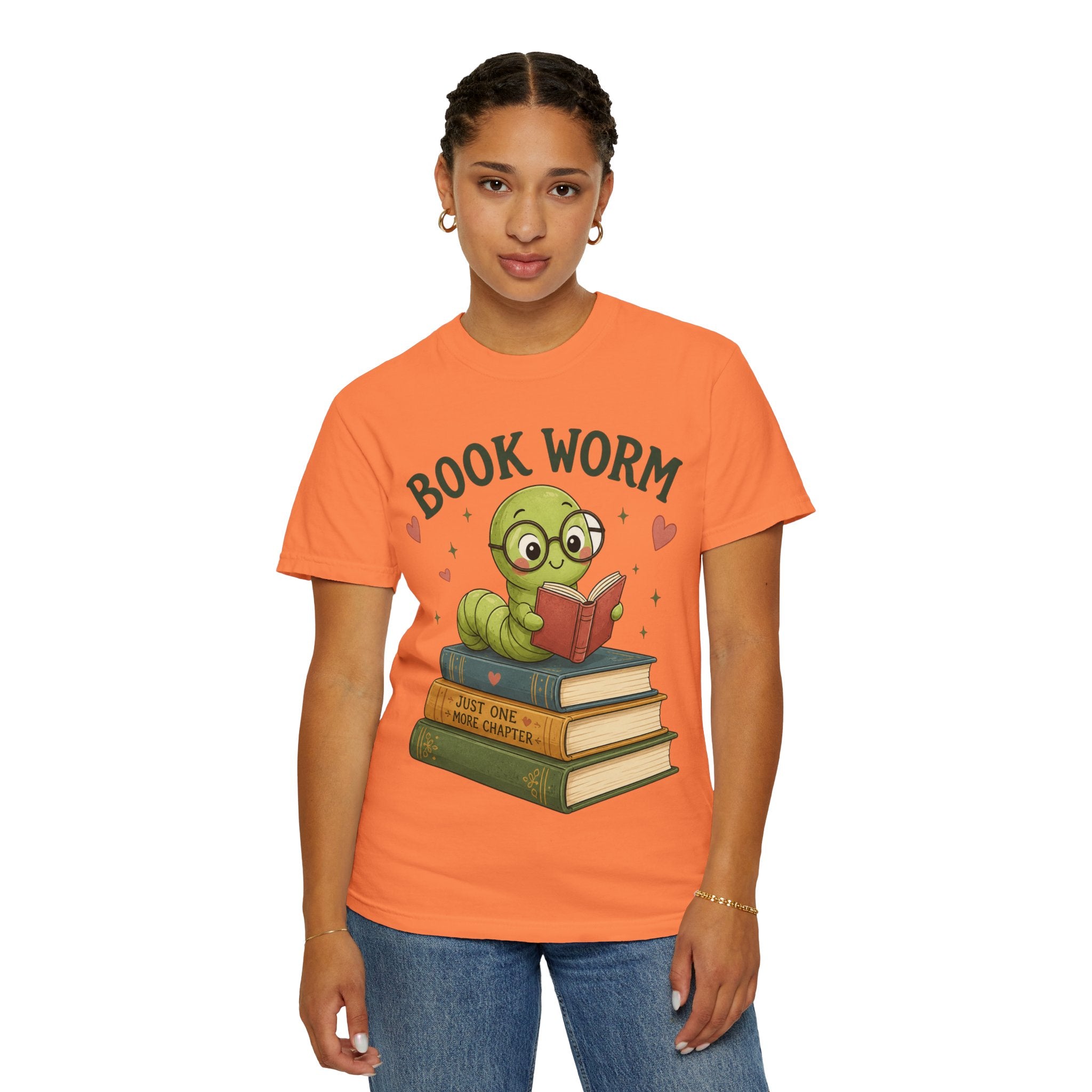 Book Worm T-Shirt – Cute Reading Worm Graphic Tee ("Just One More Chapter")