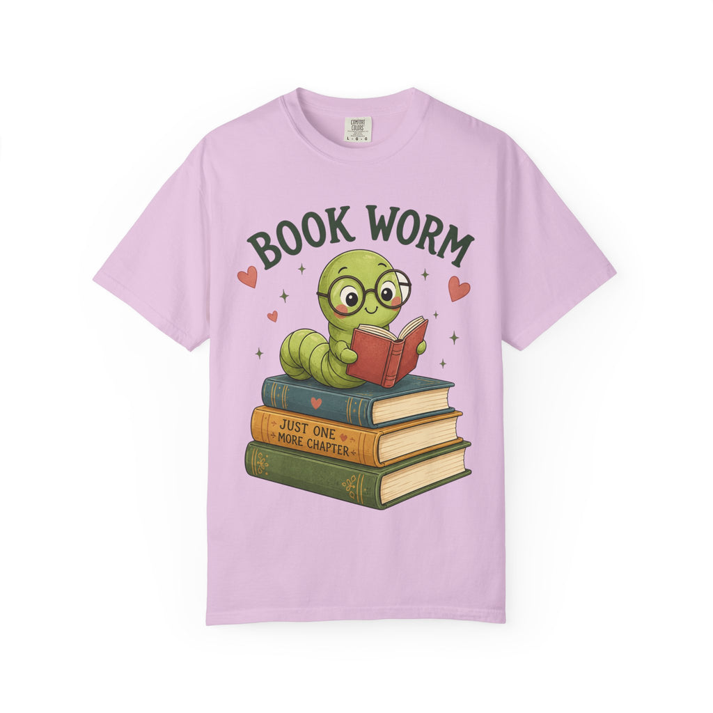 Book Worm T-Shirt – Cute Reading Worm Graphic Tee ("Just One More Chapter")