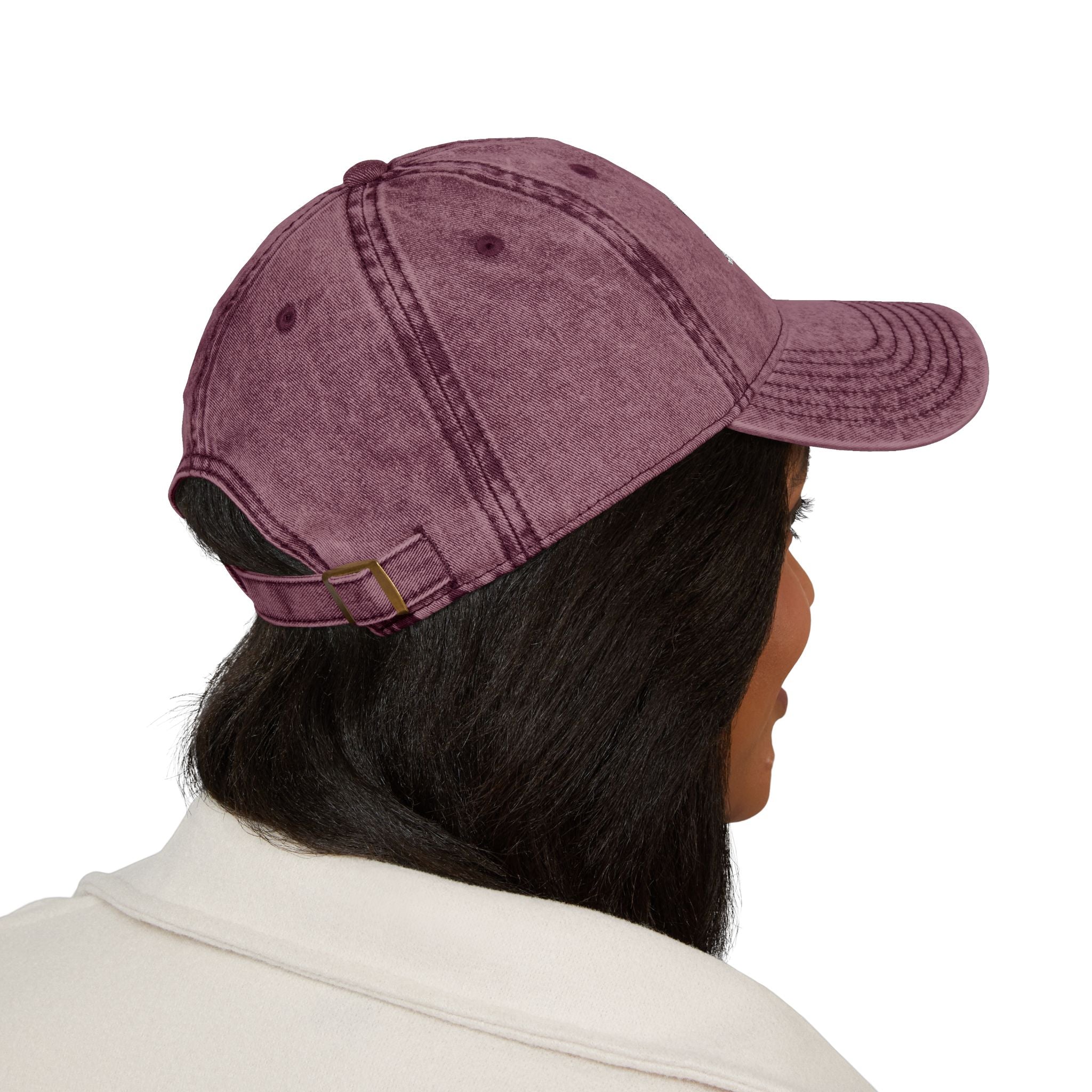 Vintage Red Embroidered Cap – “Laugh Don’t Panic” Smiley Dad Hat