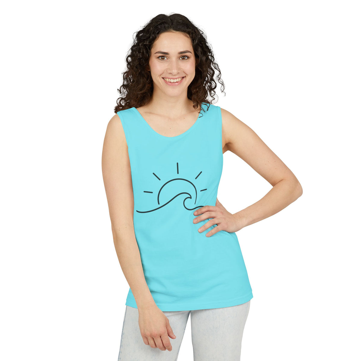 Sunrise Wave Tank Top — Minimal Beach Graphic