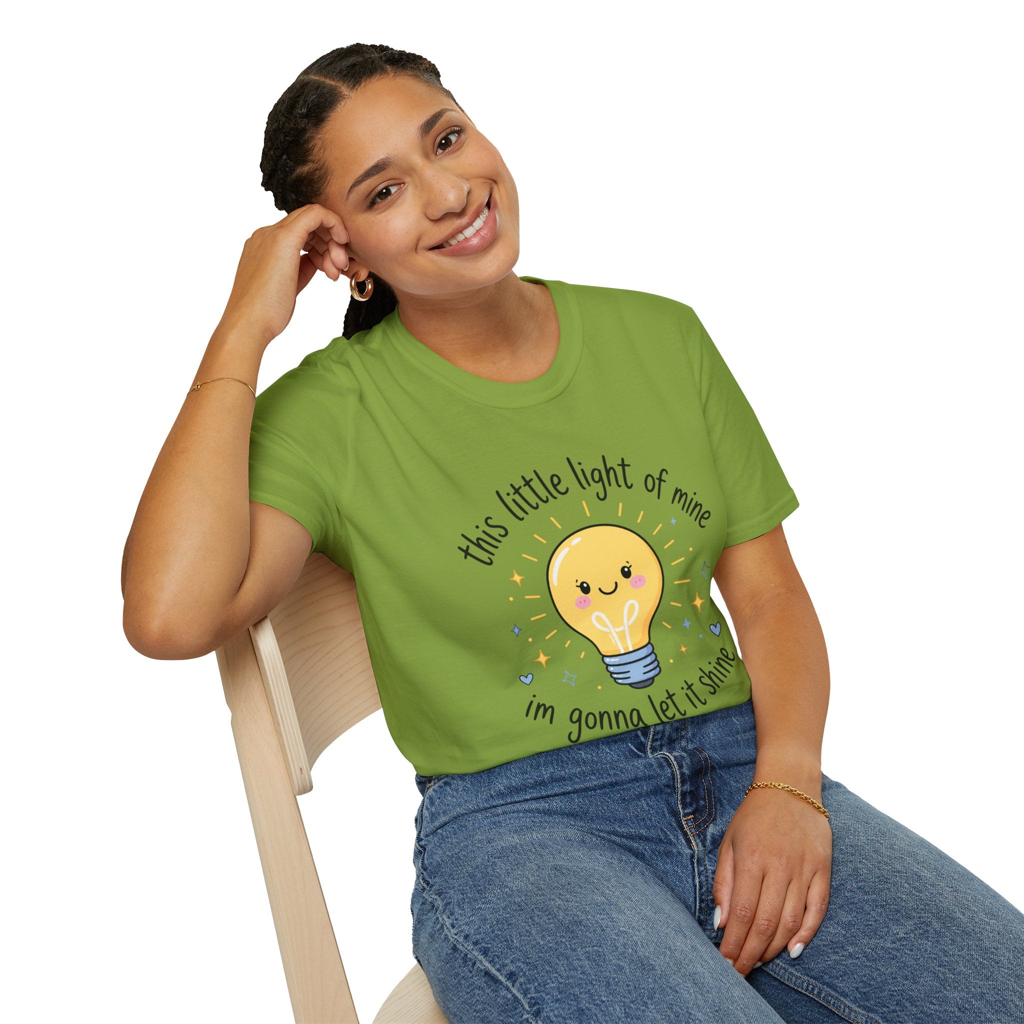 T-Shirt — "This Little Light of Mine" Cute Smiling Lightbulb Inspirational Tee