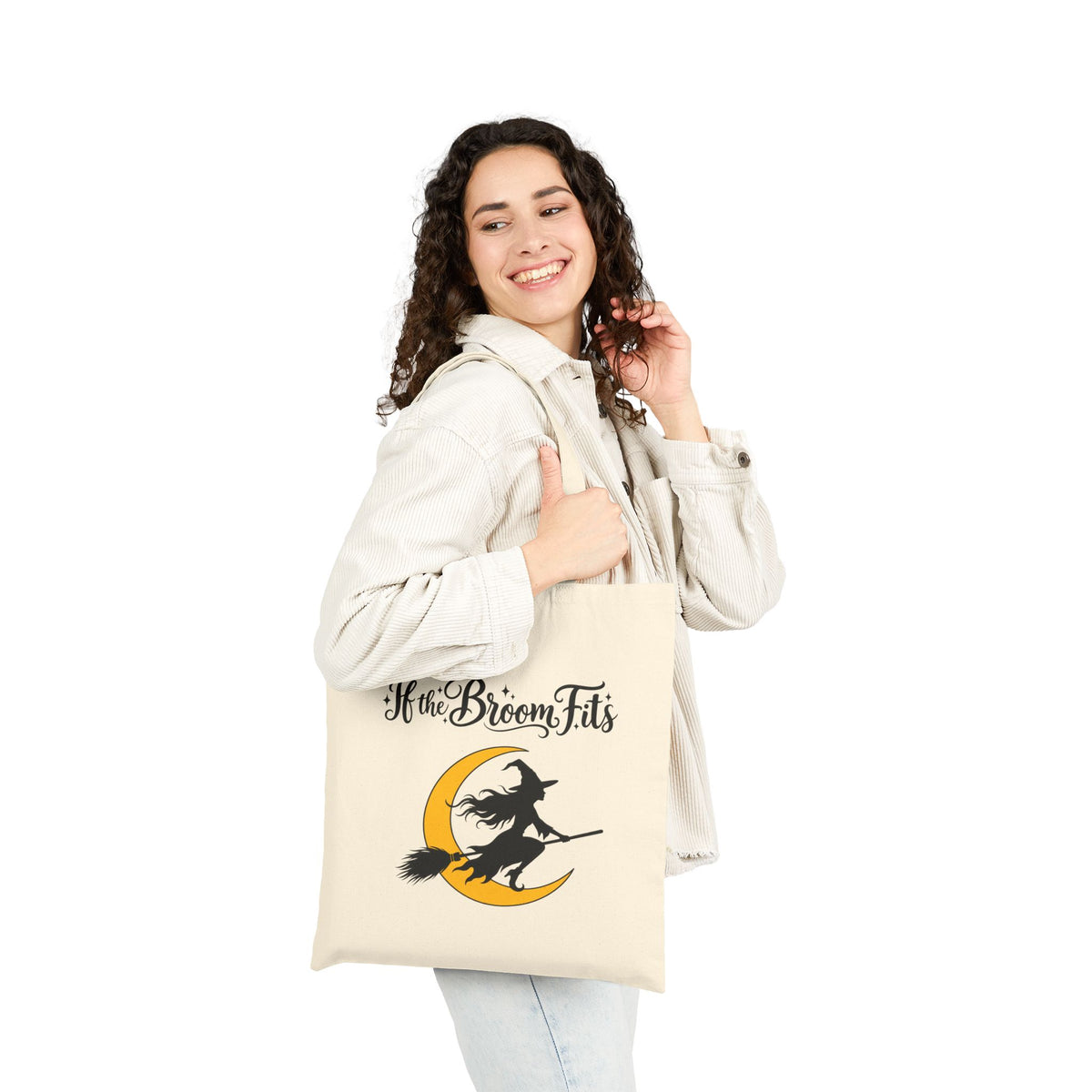 If the Broom Fits Witch  Double-sided Tote Bag — Halloween Trick-or-Treat Reusable Cotton Canvas