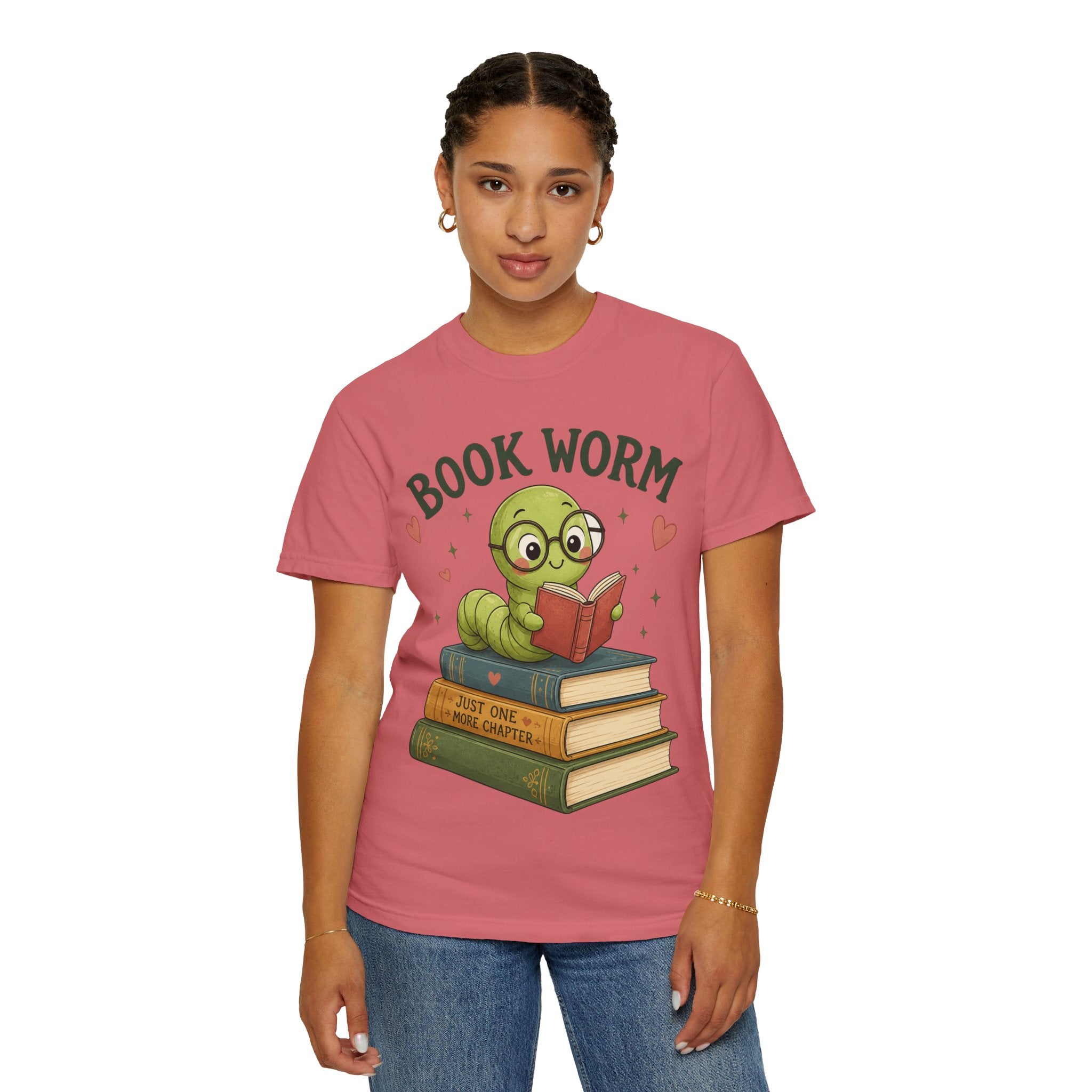 Book Worm T-Shirt – Cute Reading Worm Graphic Tee ("Just One More Chapter")