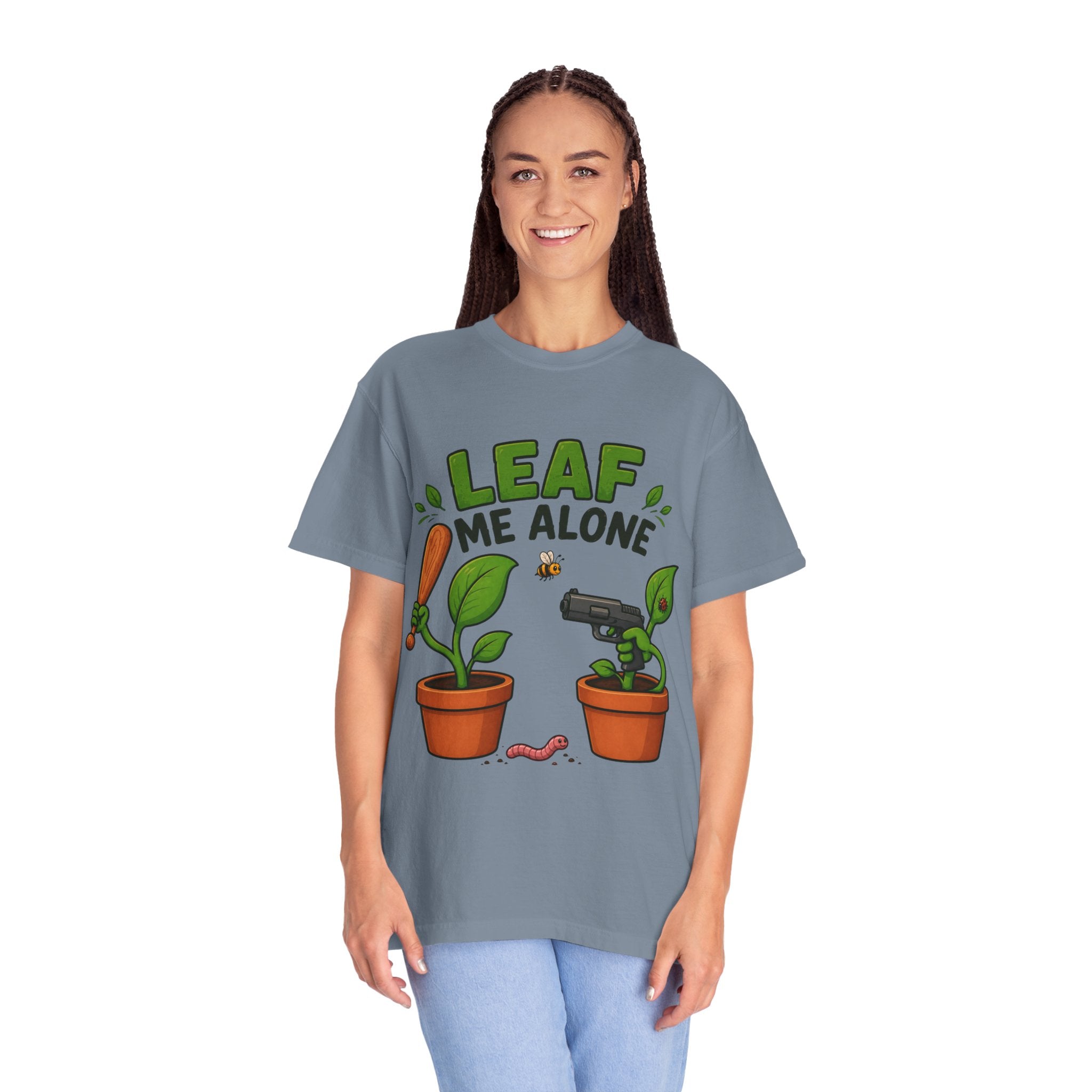Leaf Me Alone T-Shirt — Funny Plant Pun Tee with Cute Potted Plants