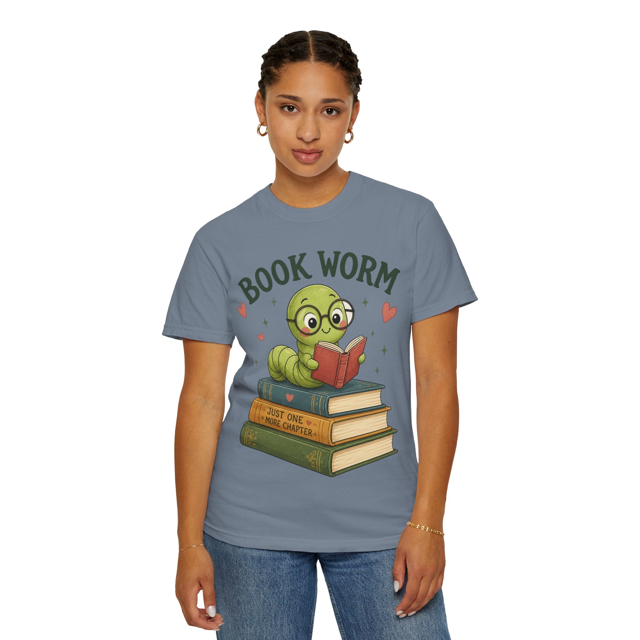 Book Worm T-Shirt – Cute Reading Worm Graphic Tee ("Just One More Chapter")