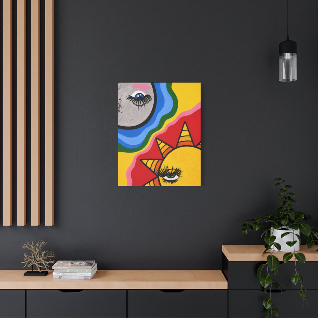 Sun and Moon Pop Art Canvas Print — Colorful Psychedelic Wall Art