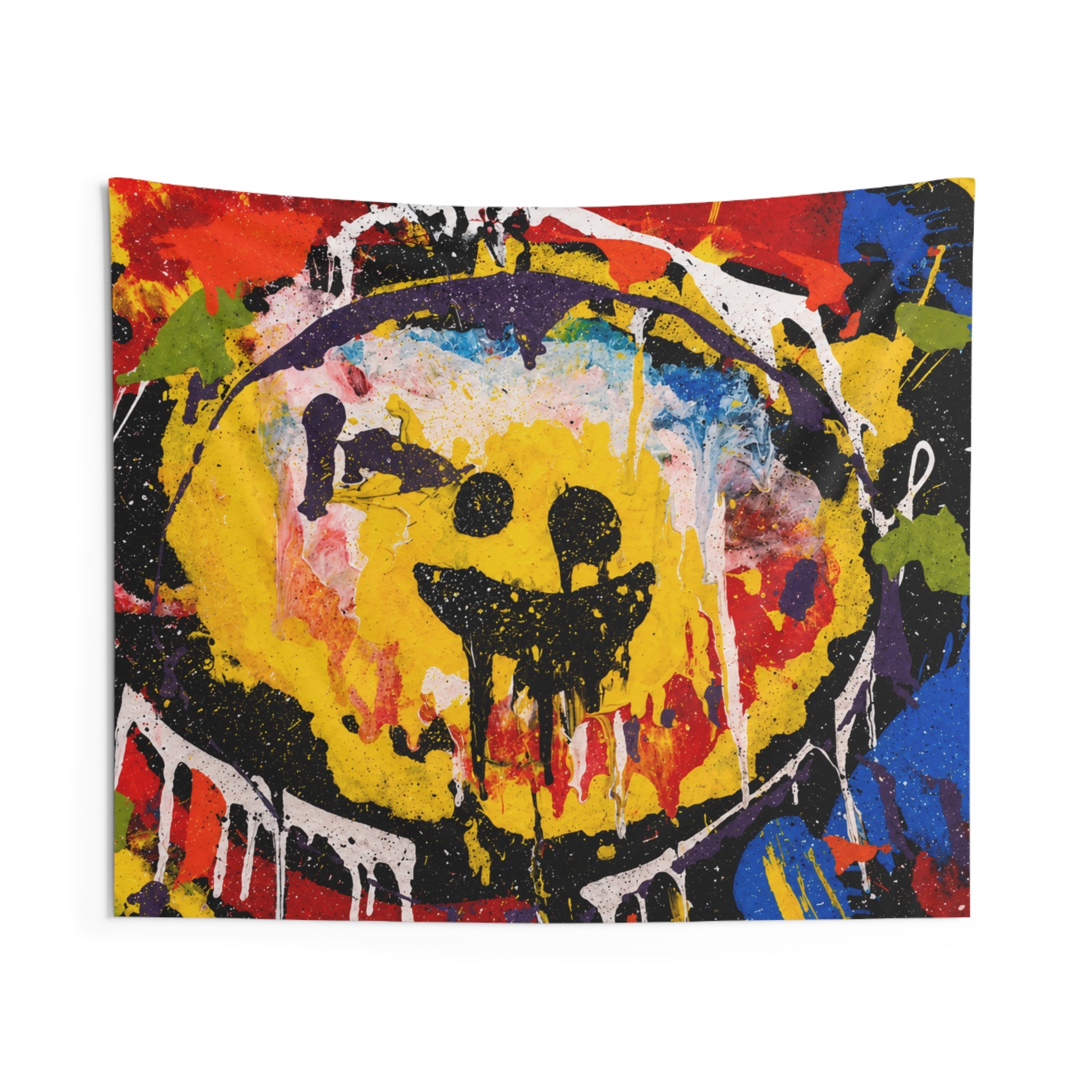 Wall Tapestry — Grunge Smiley Face Abstract Art Tapestry
