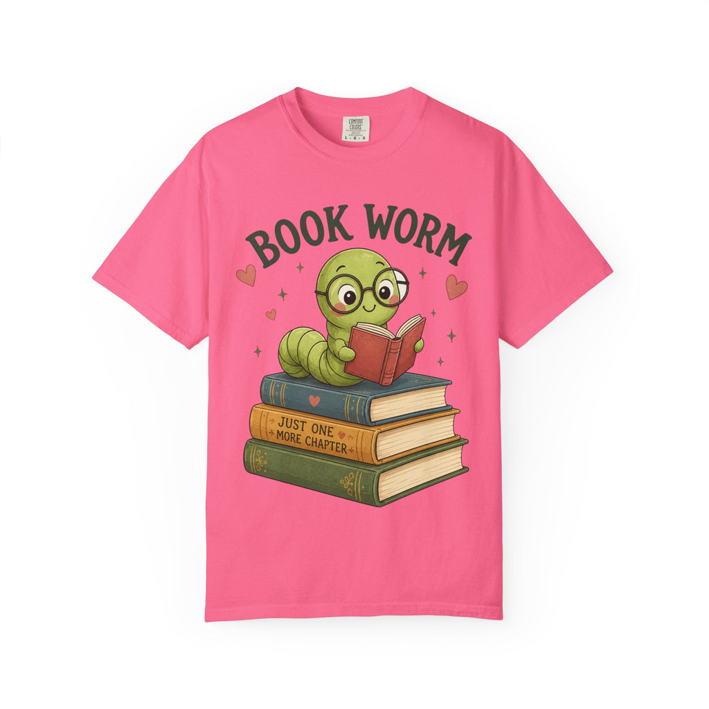 Book Worm T-Shirt – Cute Reading Worm Graphic Tee ("Just One More Chapter")