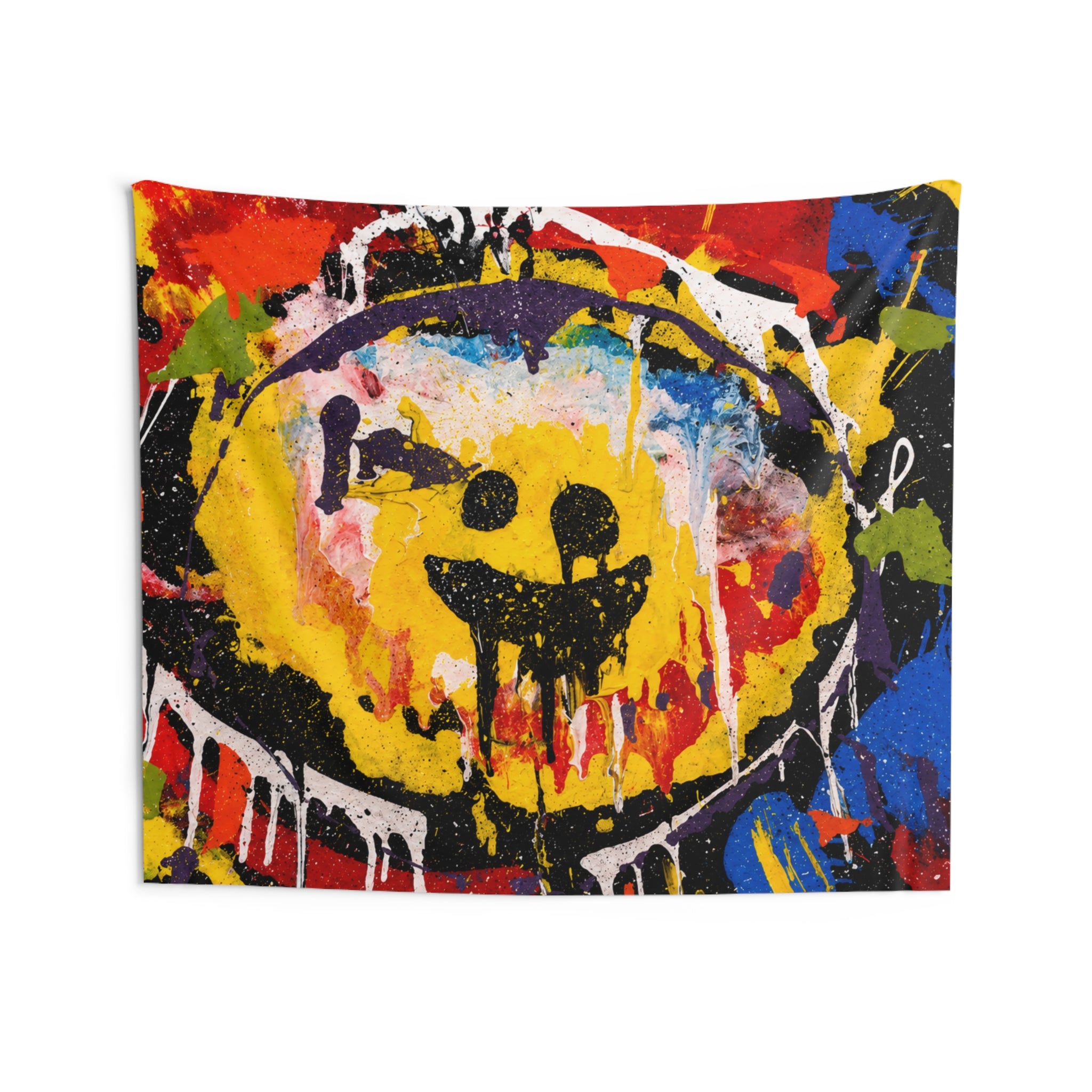 Wall Tapestry — Grunge Smiley Face Abstract Art Tapestry