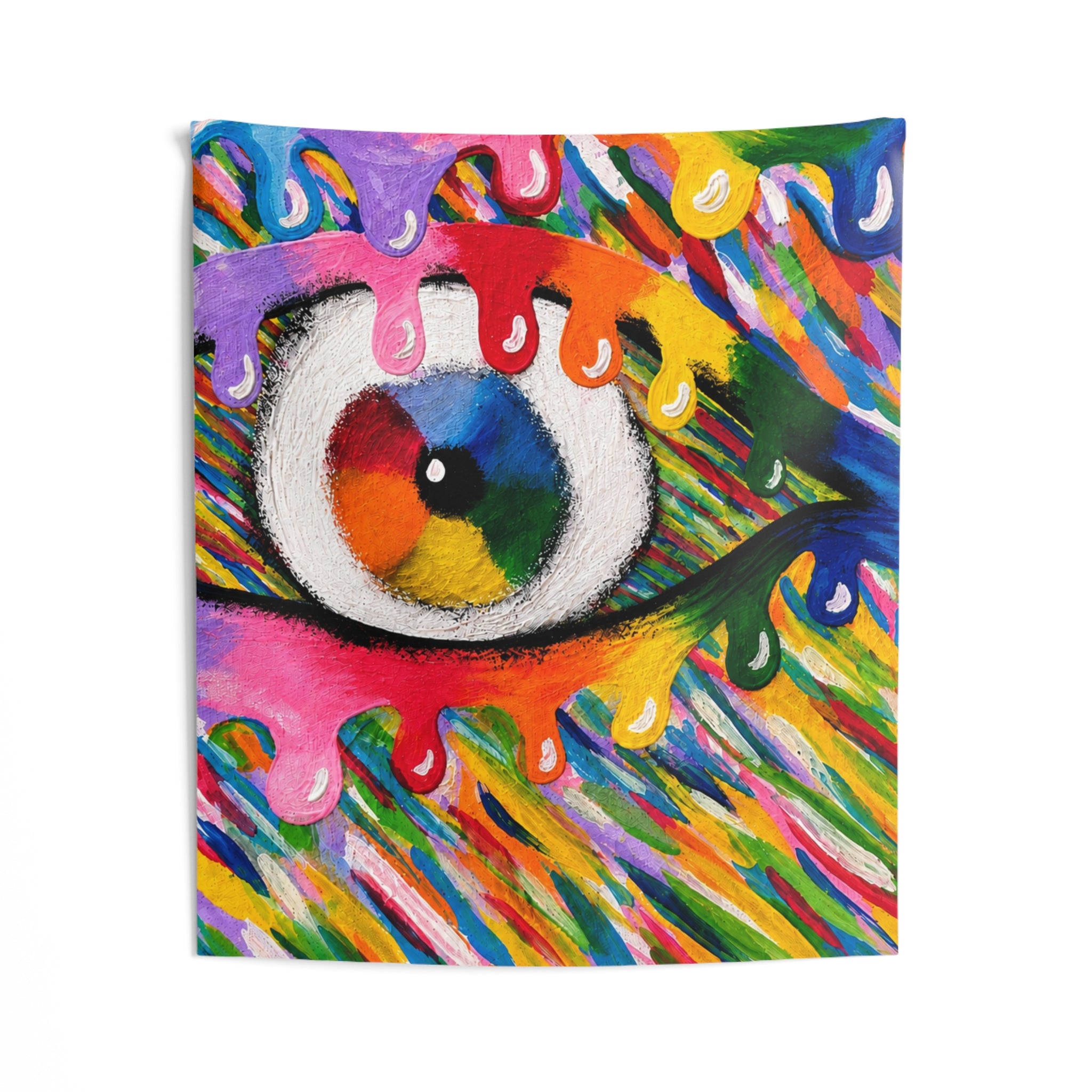 Psychedelic Rainbow Eye Tapestry – Colorful Dripping Art Wall Hanging