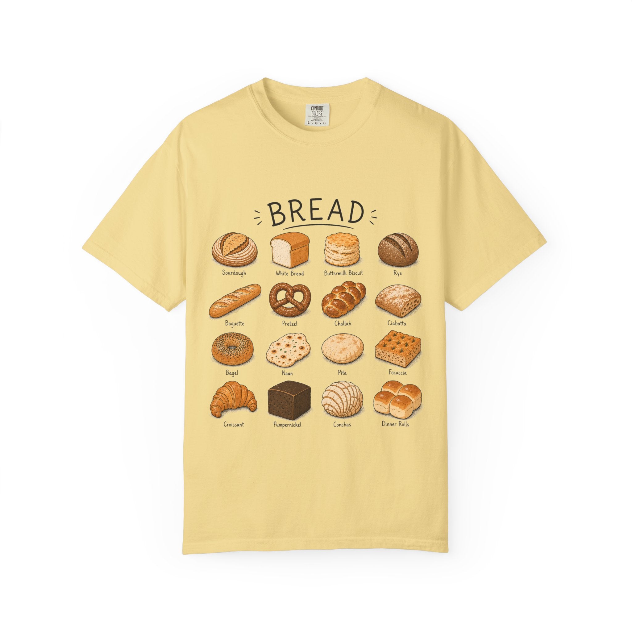 Bread Types T-Shirt — Illustrated Bakery Breads Chart Tee