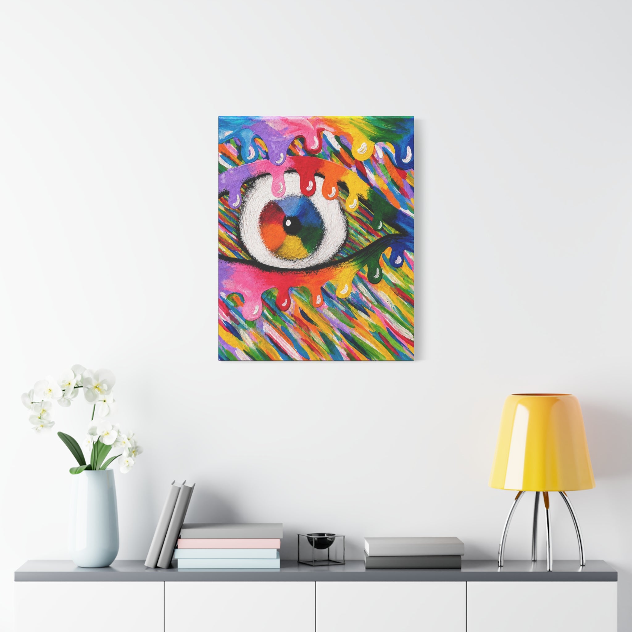 Rainbow Drip Eye Matte Canvas Wall Art — Colorful Abstract Stretched Print