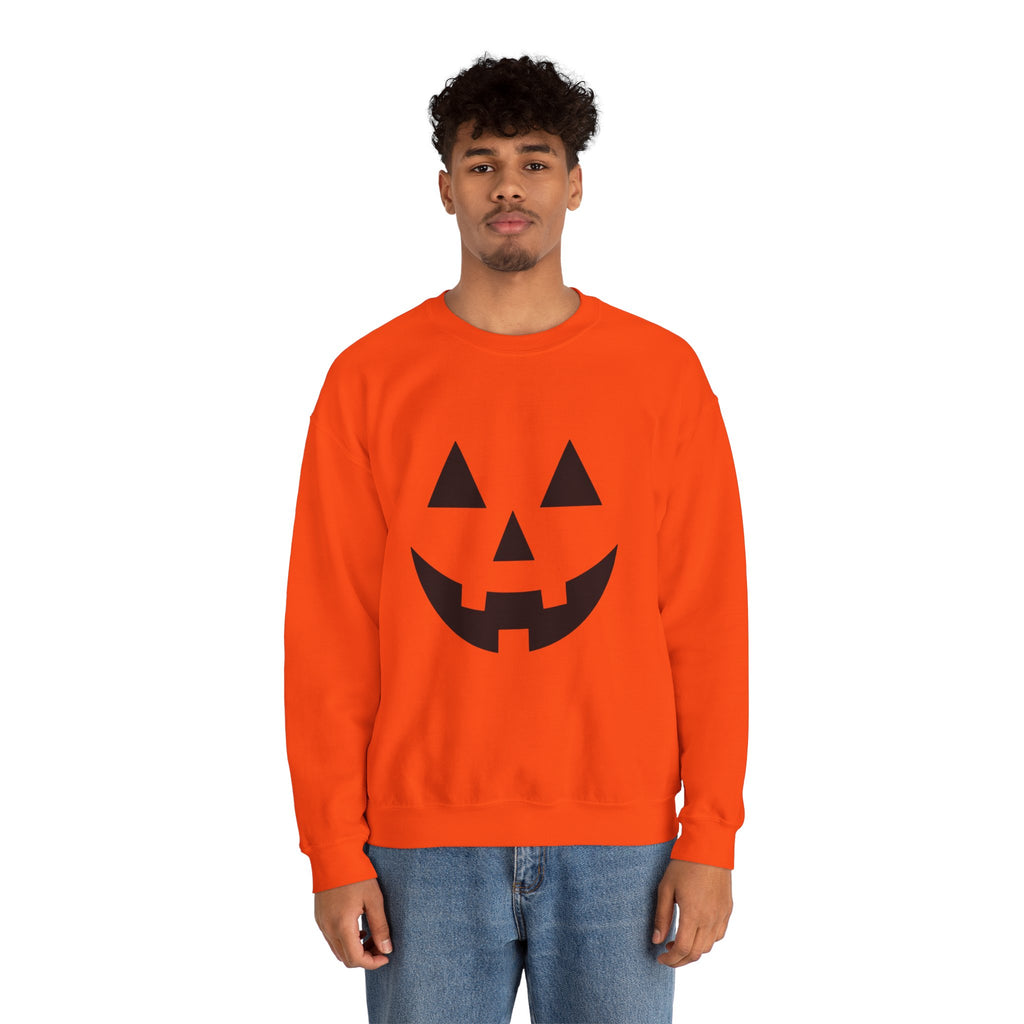 Jack-o'-Lantern Pumpkin Crewneck Sweatshirt — Halloween Orange Pullover