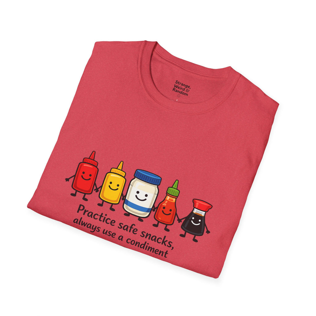 Practice Safe Snacks condiment characters T-Shirt | Ketchup Mustard Peanut Butter Jelly