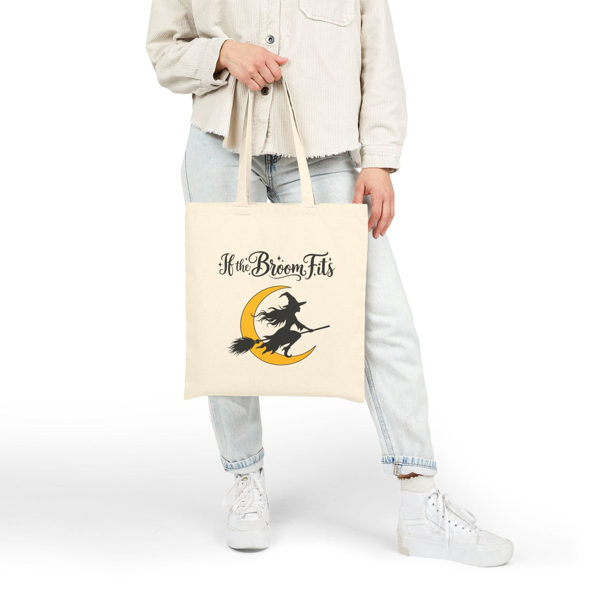 If the Broom Fits Witch  Double-sided Tote Bag — Halloween Trick-or-Treat Reusable Cotton Canvas