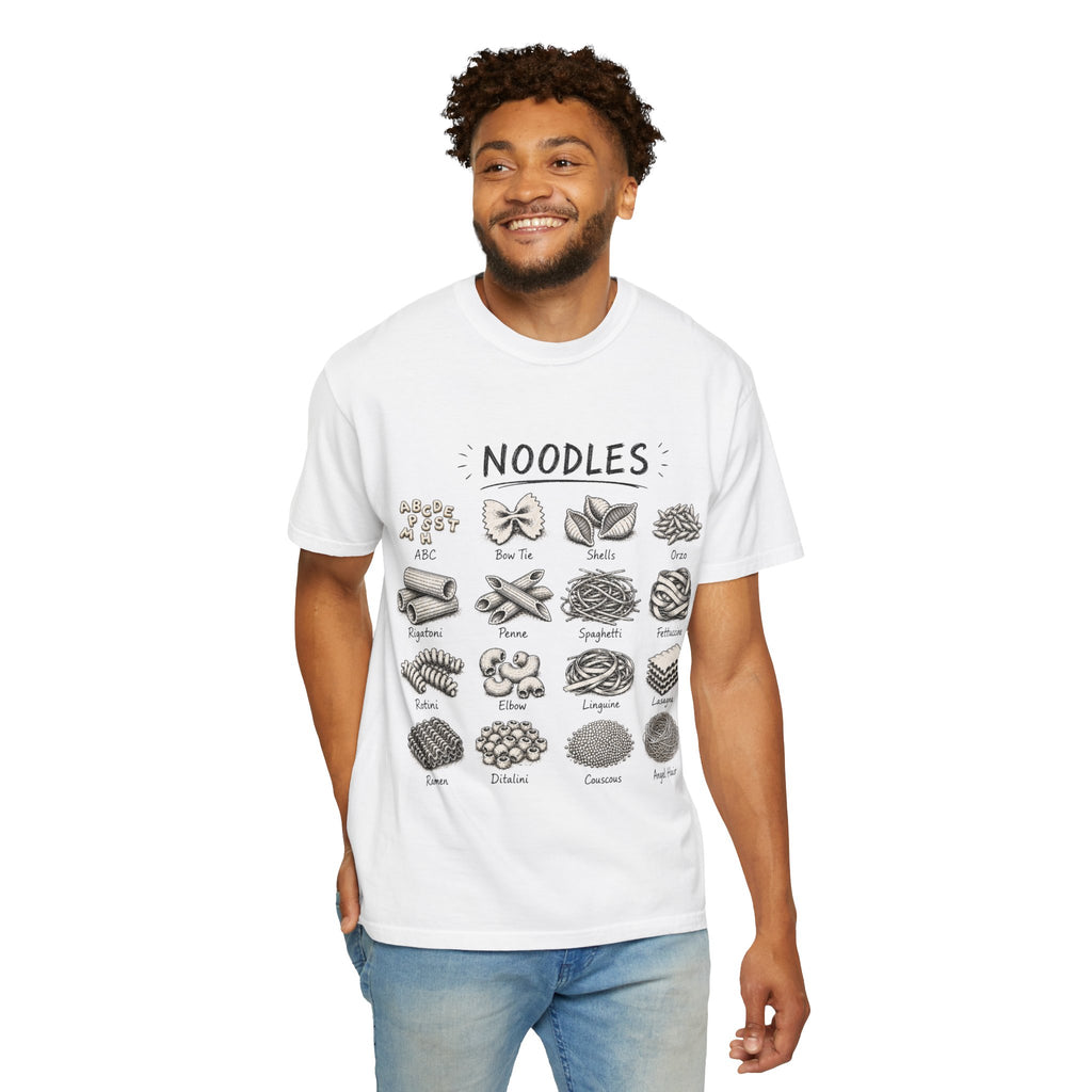 Noodles Chart T-Shirt — Illustrated Pasta Types Tee