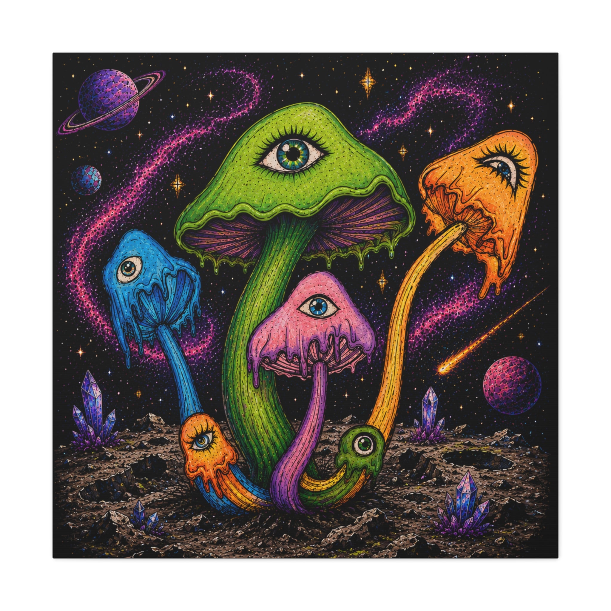 Psychedelic Mushroom Canvas Print — Trippy Cosmic Eyes Wall Art