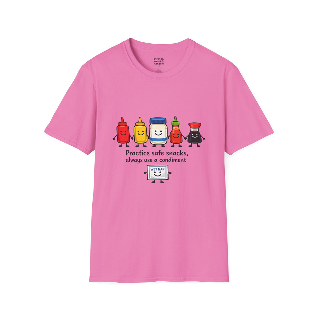 Practice Safe Snacks condiment characters T-Shirt | Ketchup Mustard Peanut Butter Jelly