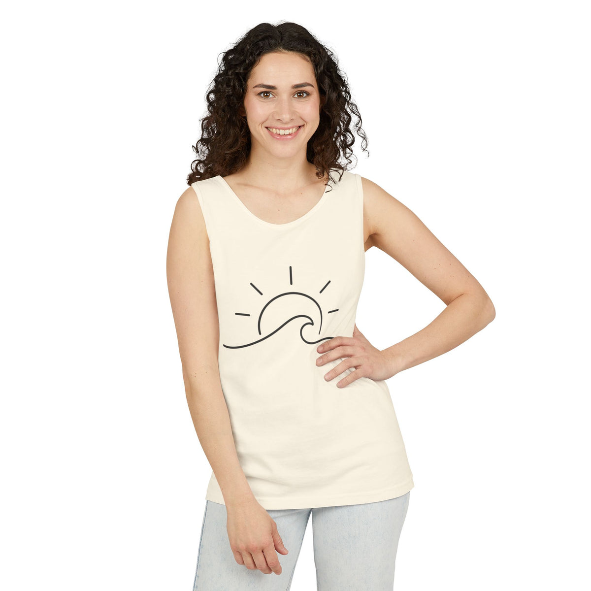 Sunrise Wave Tank Top — Minimal Beach Graphic