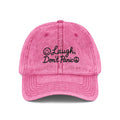 Vintage Embroidered Cap — "Laugh, Don’t Panic" Red Distressed Hat