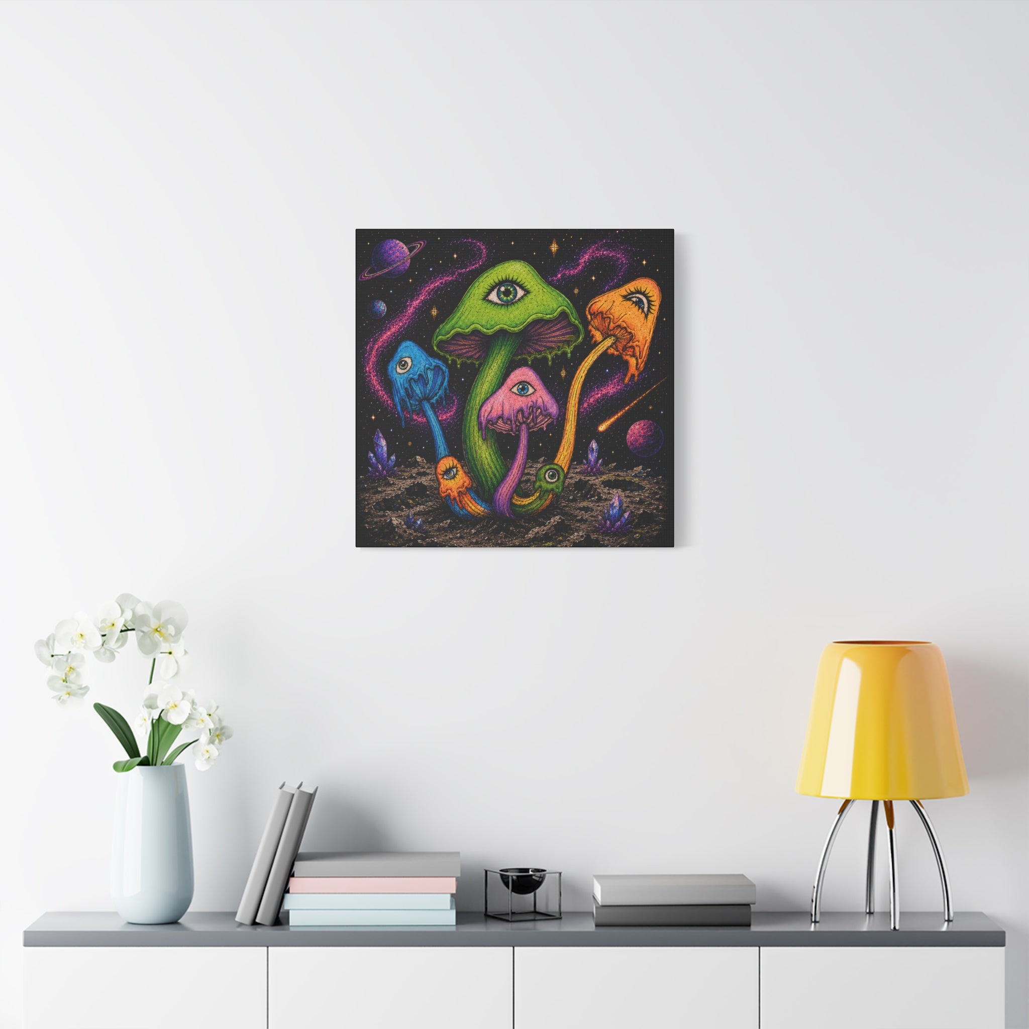 Psychedelic Mushroom Canvas Print — Trippy Cosmic Eyes Wall Art