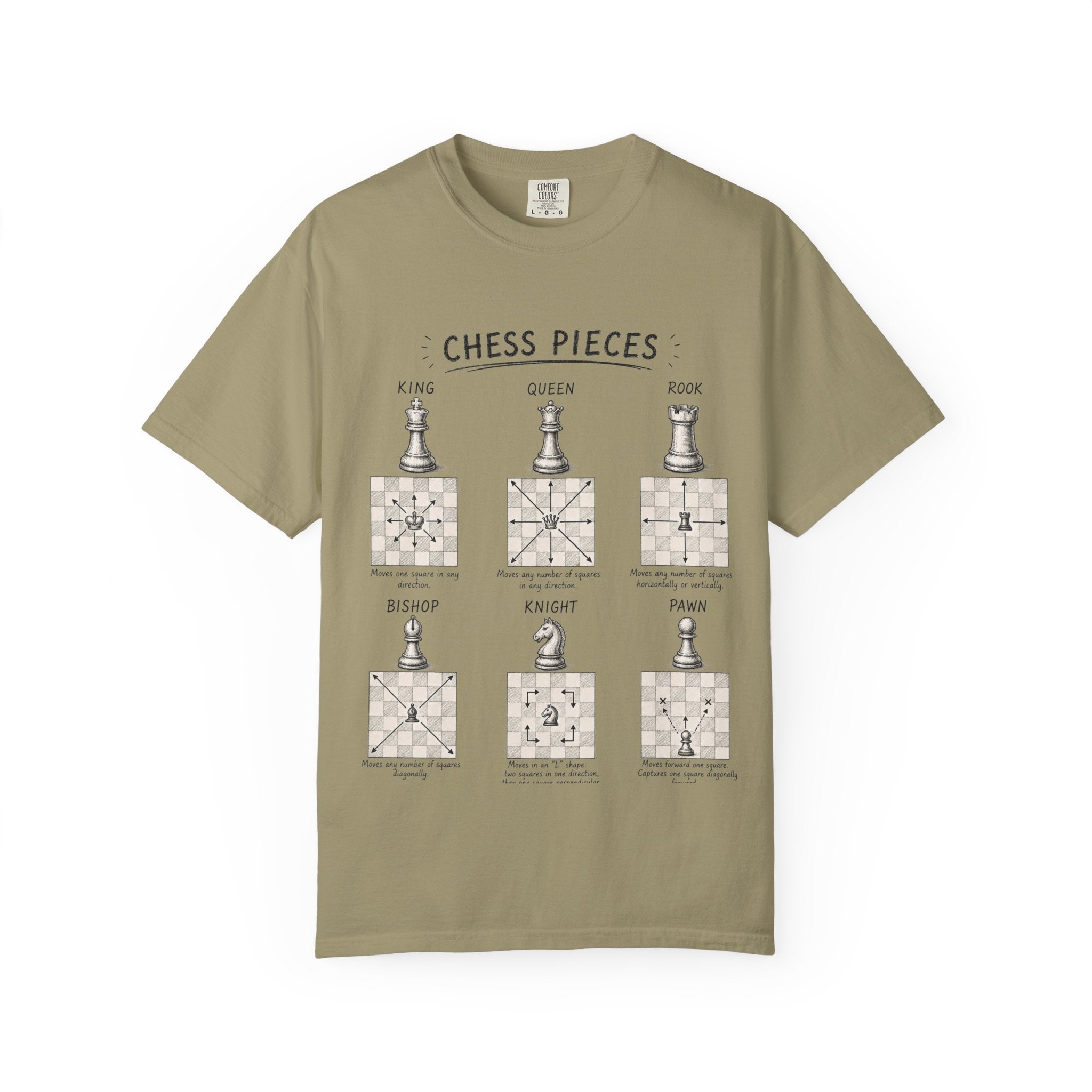 Chess Pieces Illustrated T-Shirt — Vintage Diagram Tee for Players & Fans