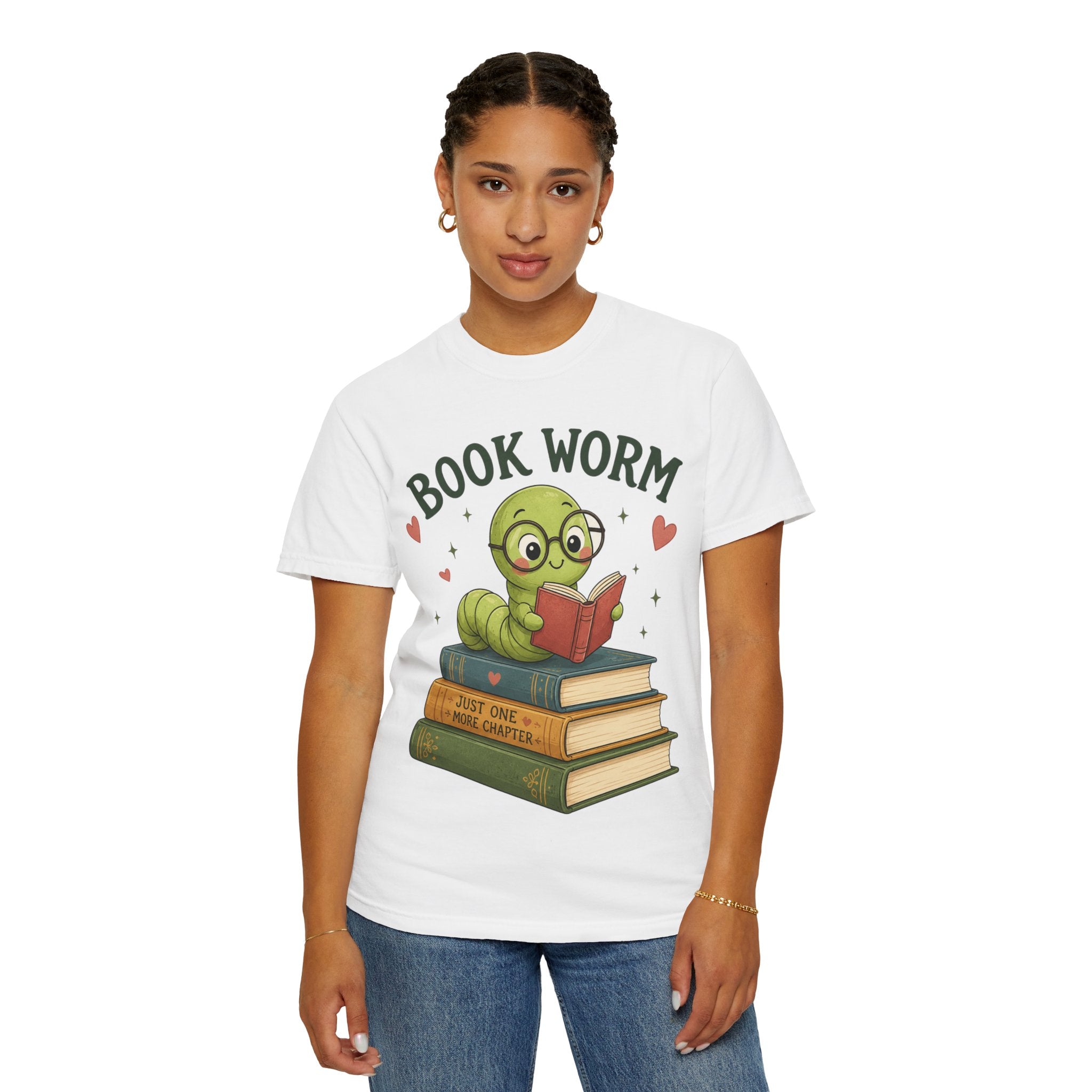 Book Worm T-Shirt – Cute Reading Worm Graphic Tee ("Just One More Chapter")