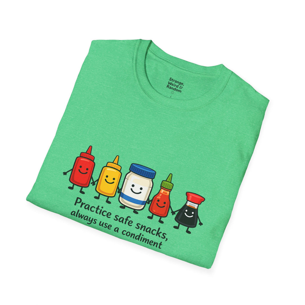 Practice Safe Snacks condiment characters T-Shirt | Ketchup Mustard Peanut Butter Jelly