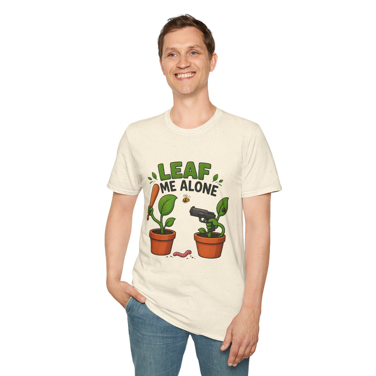 Leaf Me Alone Funny Plant Duo Illustration T-Shirt | Funny Potted Plant Cartoon