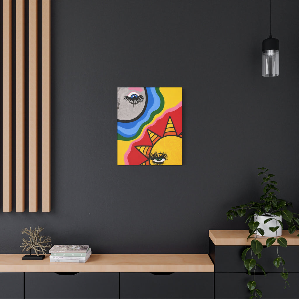 Sun and Moon Pop Art Canvas Print — Colorful Psychedelic Wall Art