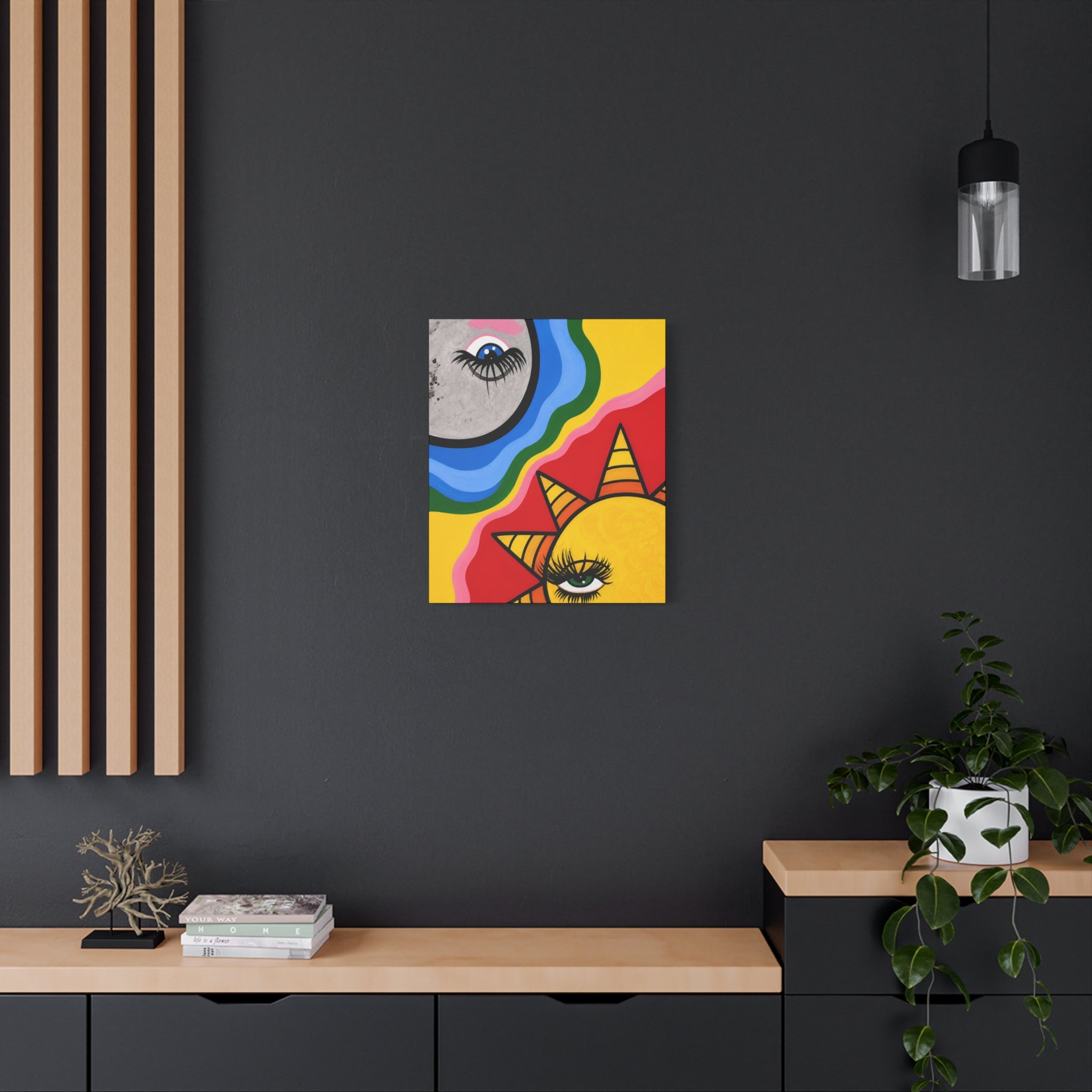 Sun and Moon Pop Art Canvas Print — Colorful Psychedelic Wall Art